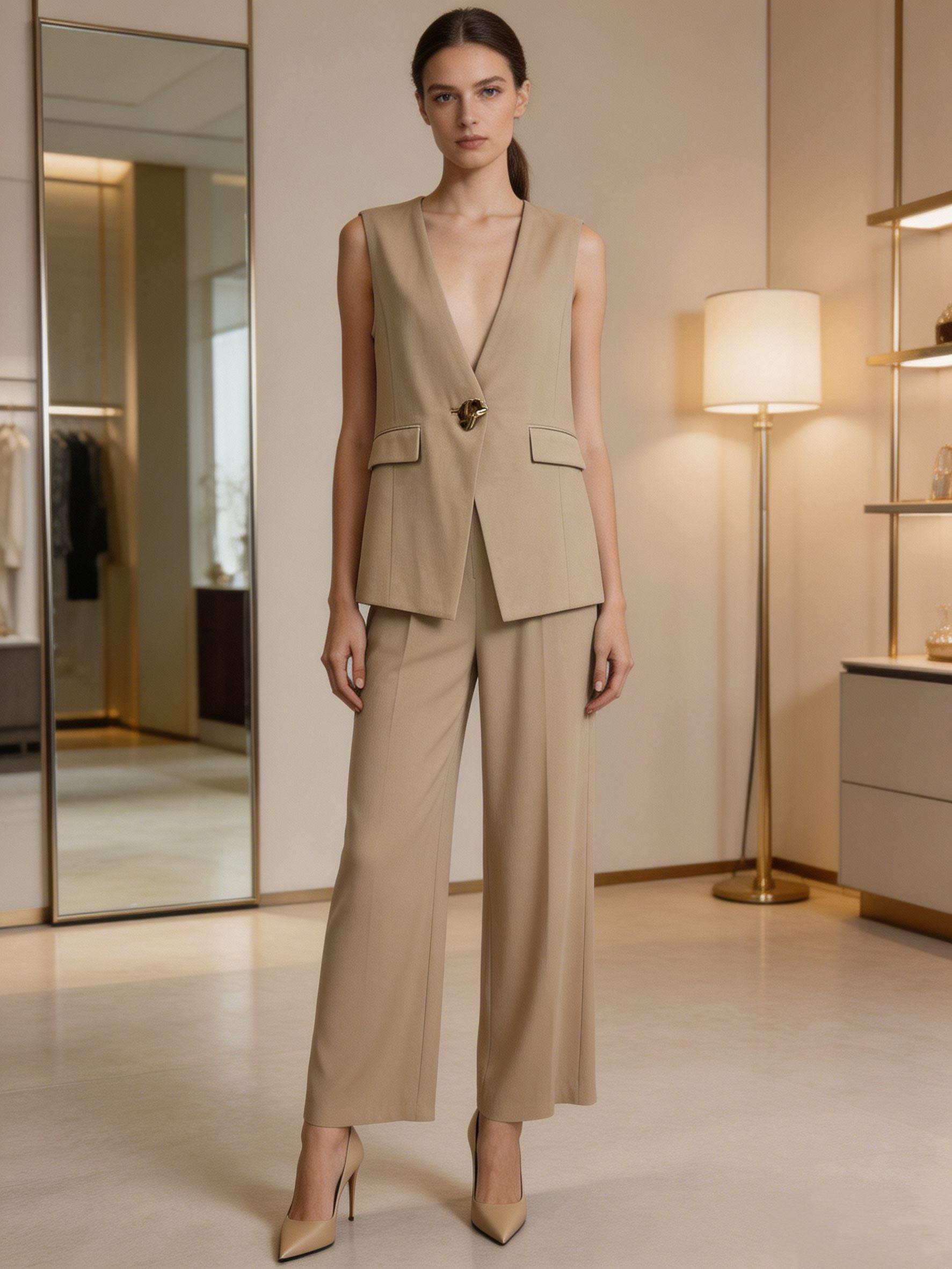 Trending Linen-Blend Waistcoat Suit for Women - Office Wear C-43040+C-43041