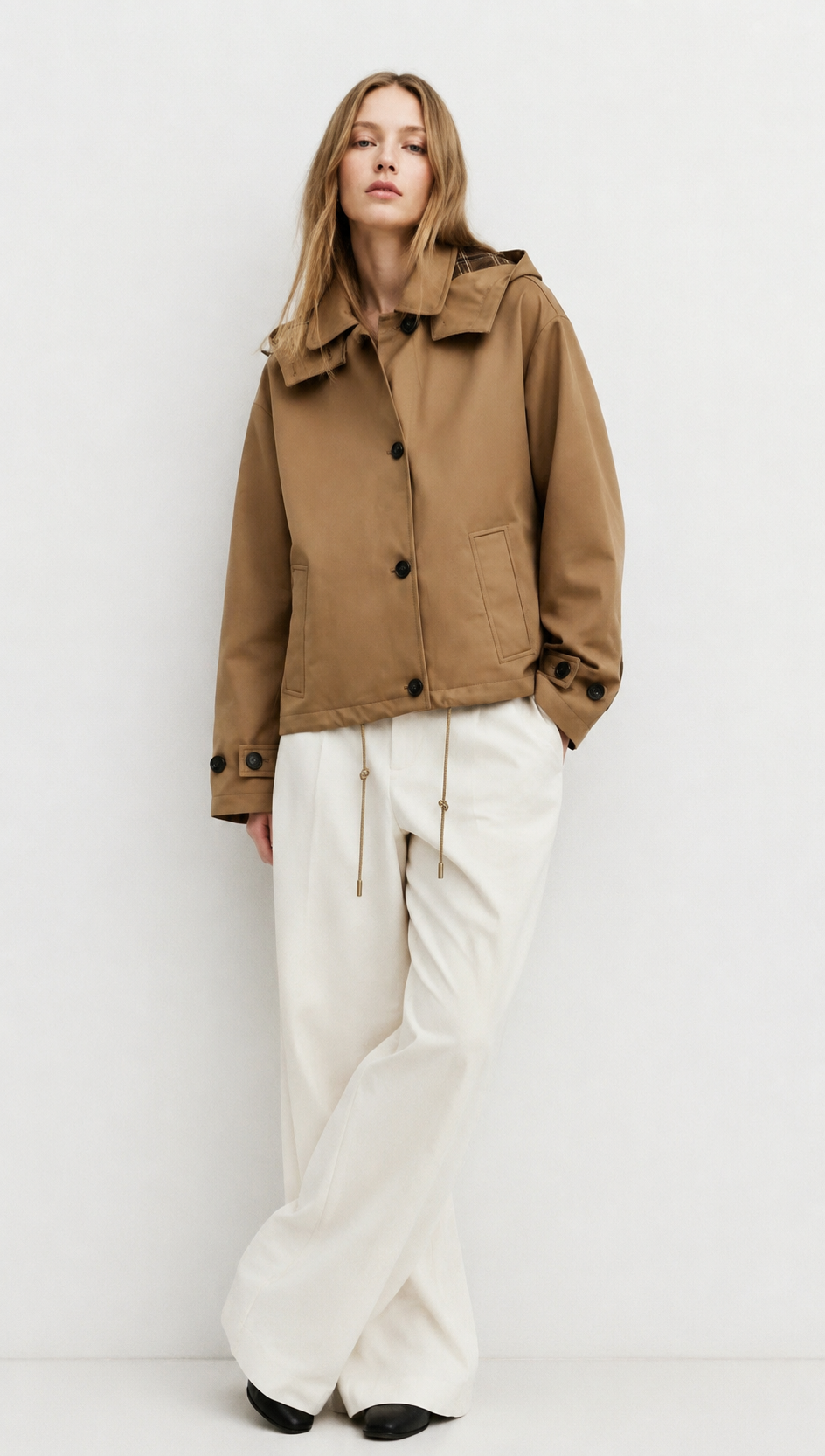 Camel Detachable Hooded Jacket with Plaid Lining - Casual Outerwear WC-003