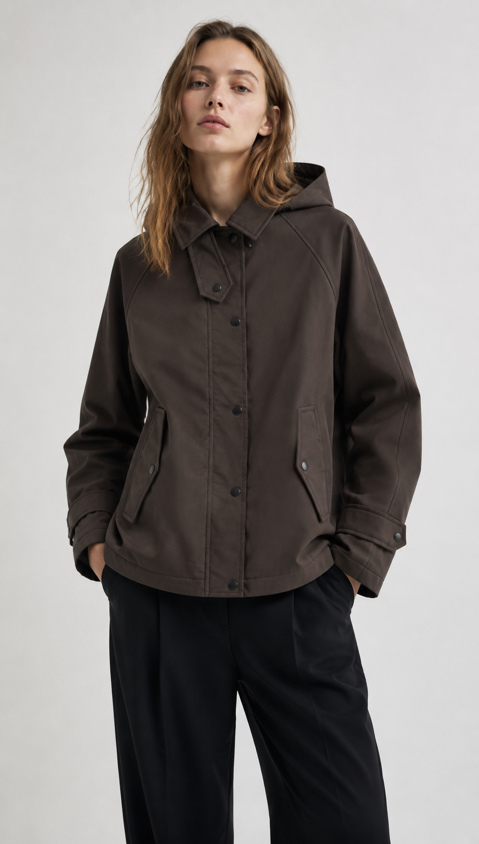 Brown Detachable Hooded Parka Jacket - Casual Outerwear WC-009