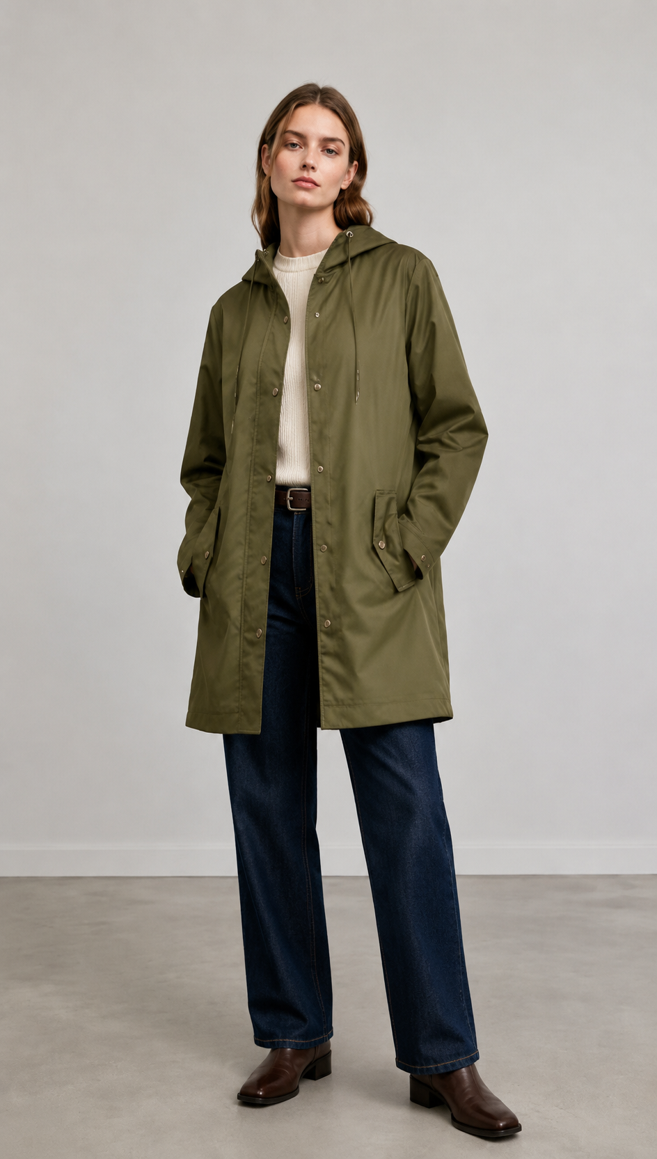 Army Green Mid-Length Hooded Parka Jacket WC-015