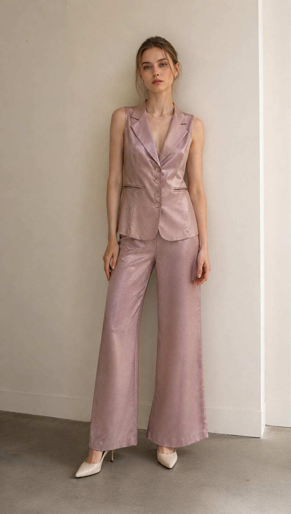 Satin Tailored Single-Breasted Waistcoat AN-620016