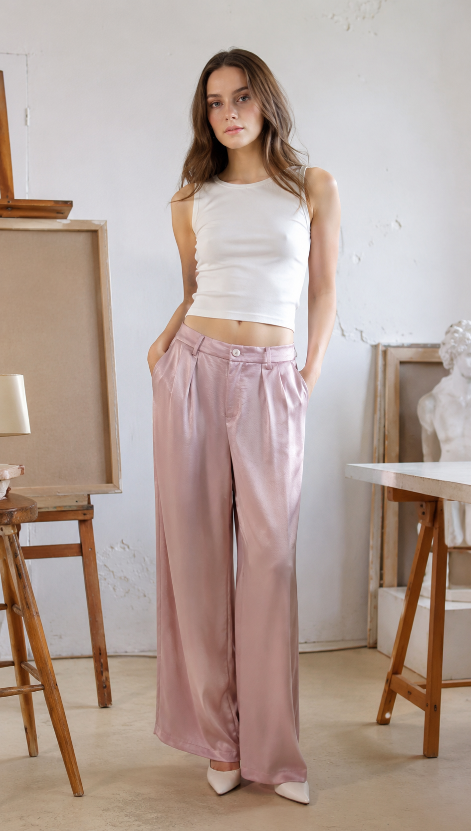 Women's Satin Wide-Leg Trousers AN-620017