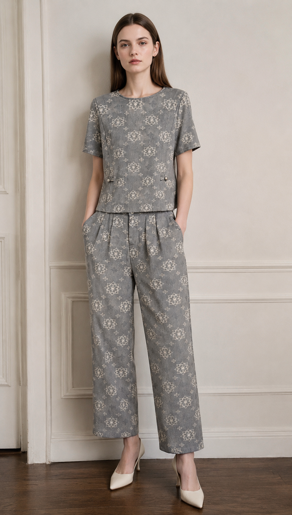 Trending Linen-Blend Jacquard Blouse for Women AN-750006