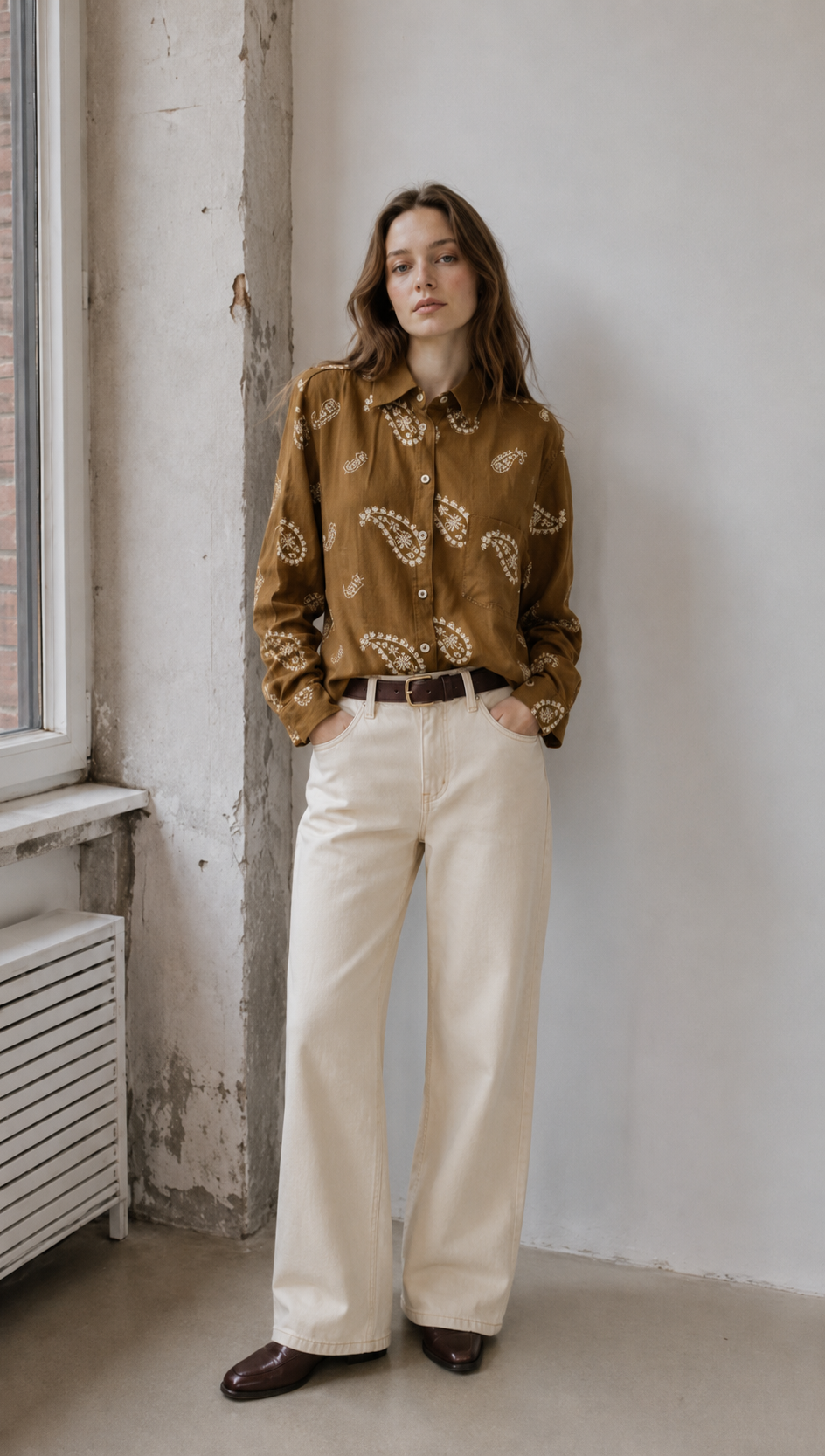 Paisley Embroidered Long-Sleeve Button-Up Shirt AN-121020