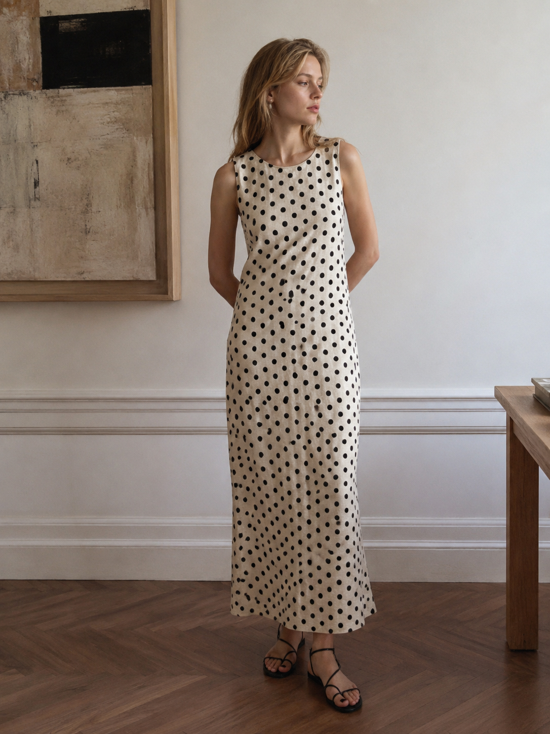 Women’s Casual Polka Dot Dress Wholesale - Sleeveless Summer Maxi C-40015