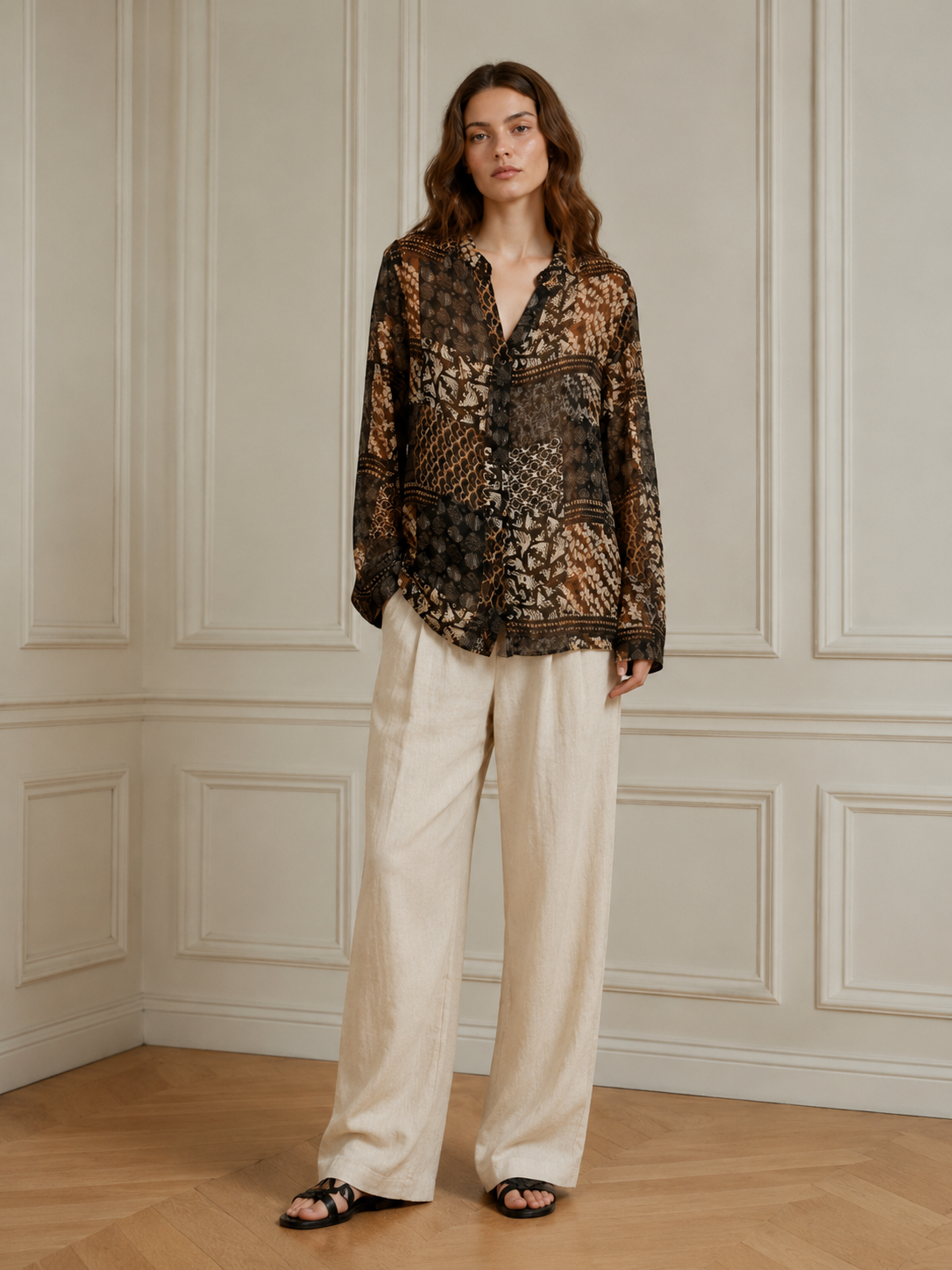 Women’s V-Neck Printed Loose Blouse A-43137