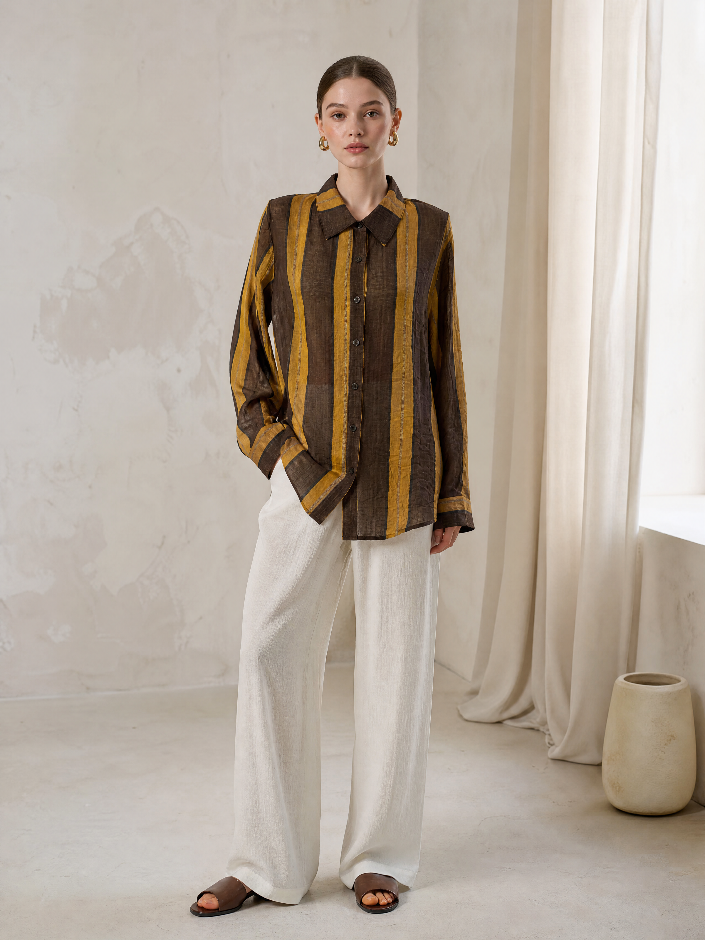 Women’s Vertical Striped Long Sleeve Shirt A-43139