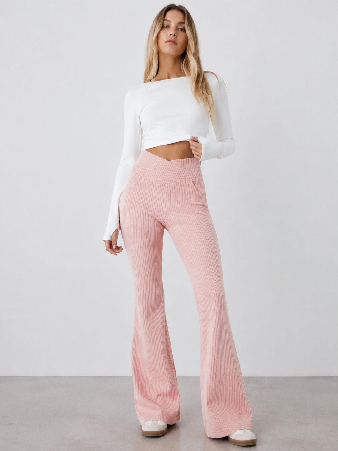 Women’s High Waist Ribbed Wide Leg Pants XW-26899 