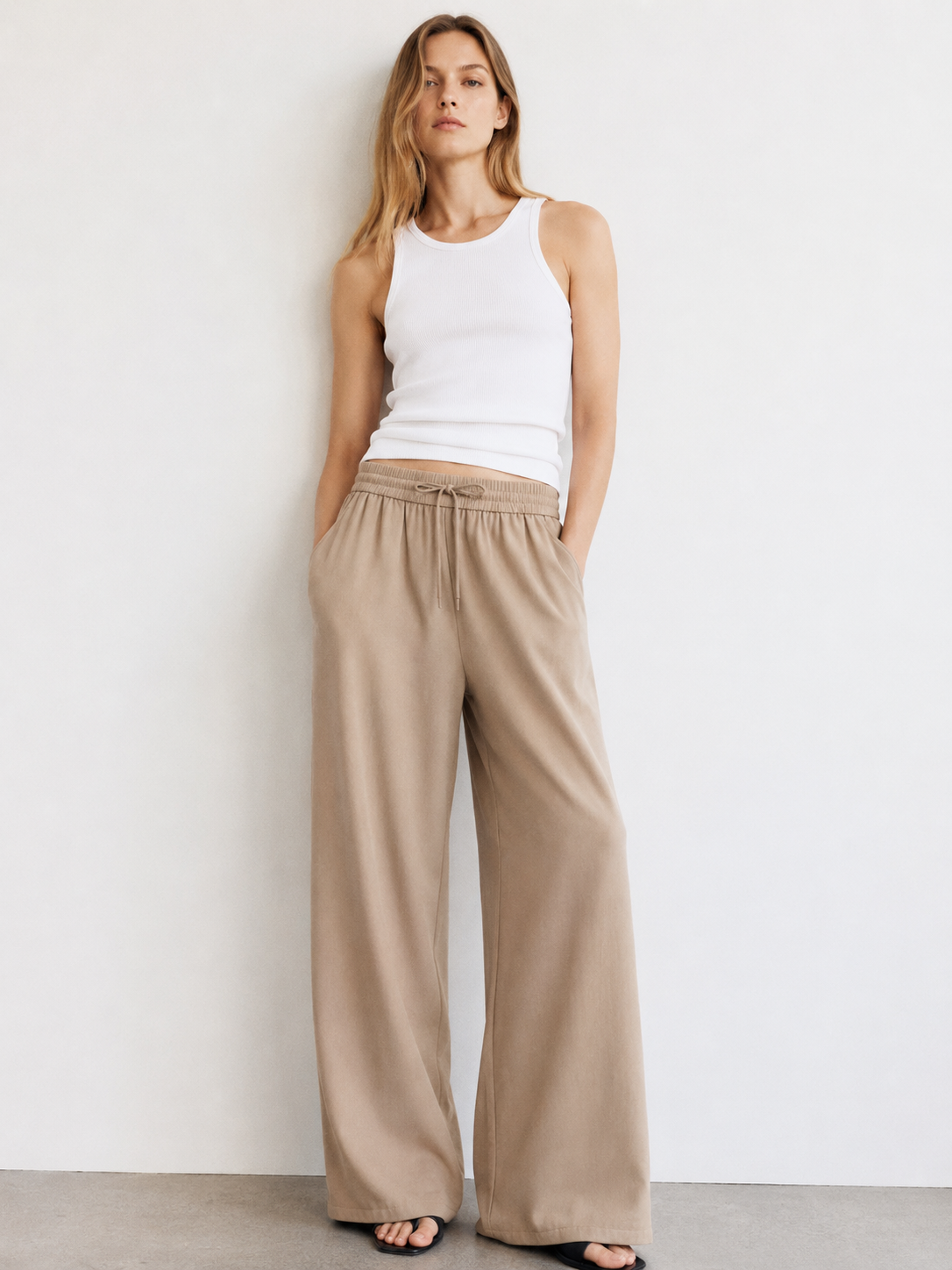 Soft Drape Drawstring Wide Leg Pants - Versatile Summer Trousers XW-26903