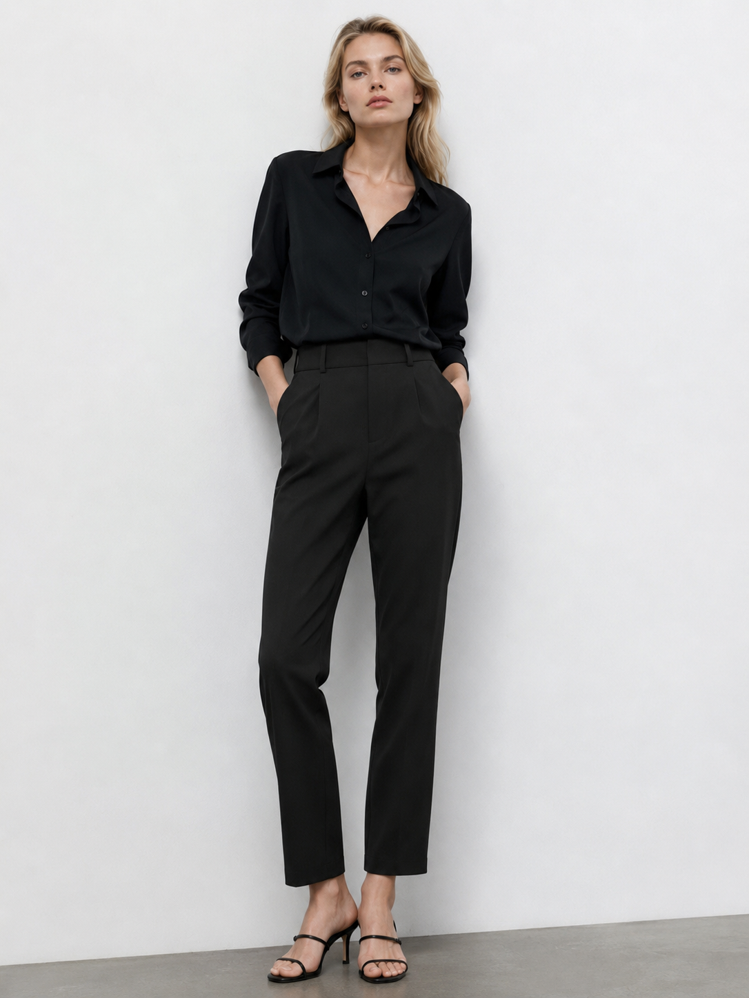 Elegant Black Pleated Straight Leg Pants - Premium Business Casual XW-26907