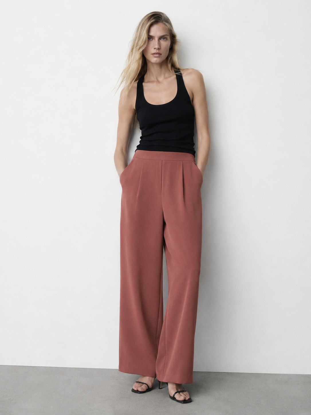 Elegant Terracotta Pleated Wide Leg Pants - Premium Everyday Bottoms XW-26909