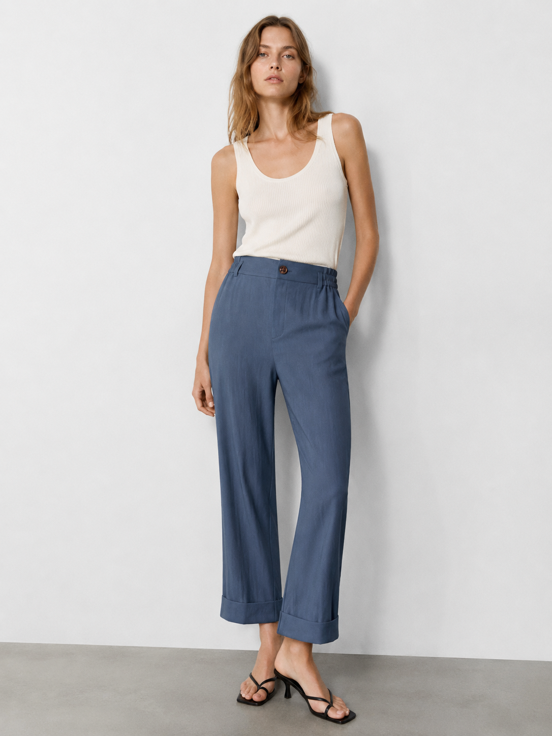 Elegant Blue High Waist Straight Leg Pants - Premium Everyday Bottoms XW-26912