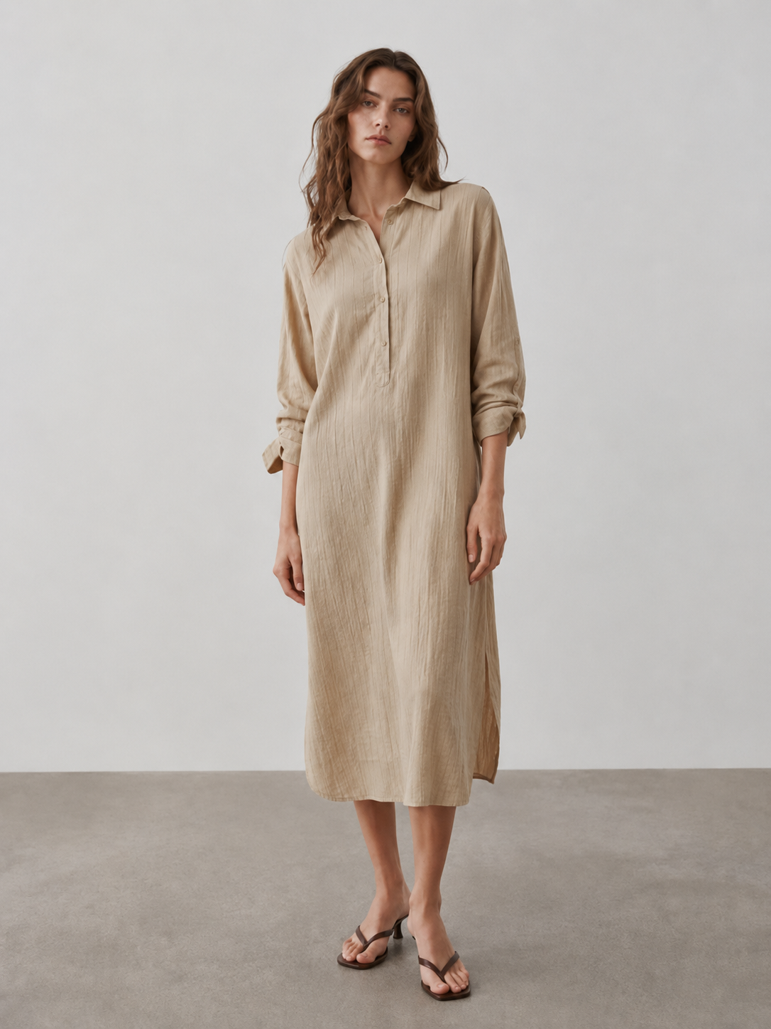 Minimalist Linen-Blend Striped Maxi Dress - Versatile Everyday Wear A-43030