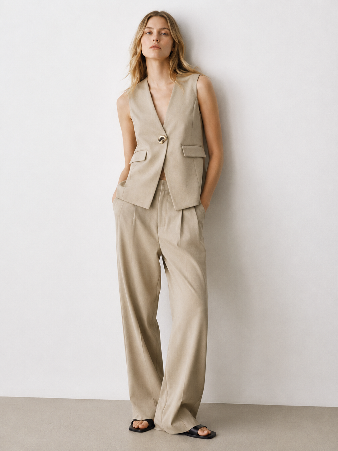 Trending Linen-Blend Waistcoat Suit for Women - Office Wear C-43040+C-43041
