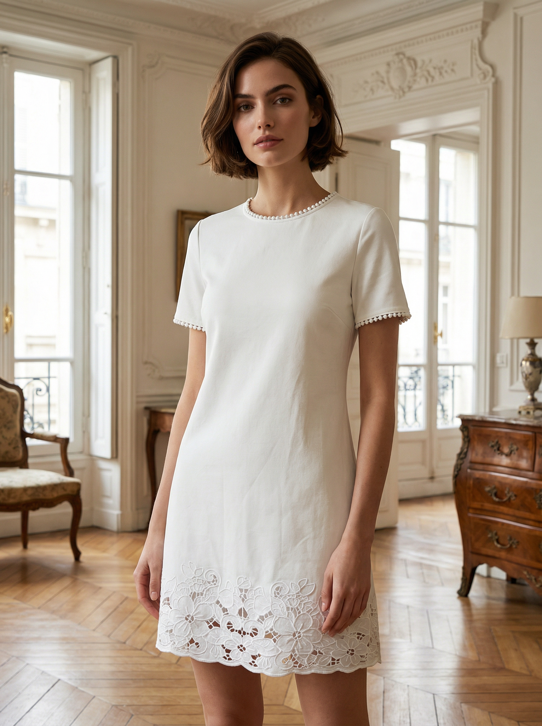 Women's Floral Cut-out Embroidered White Summer Top  A-42601