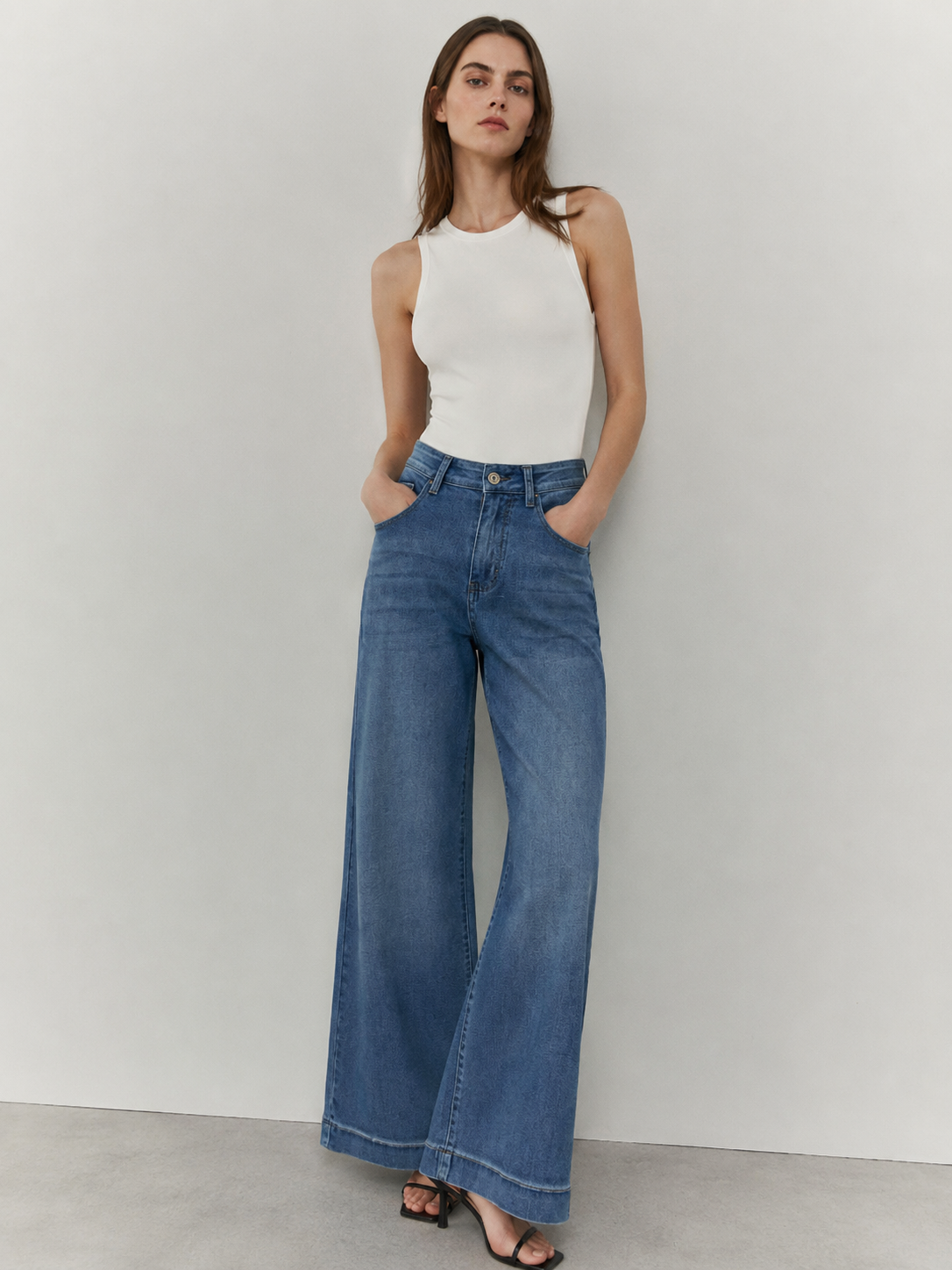 Women's High Waist Flare Denim Jeans Classic Vintage Blue Bell Bottoms ZY6028