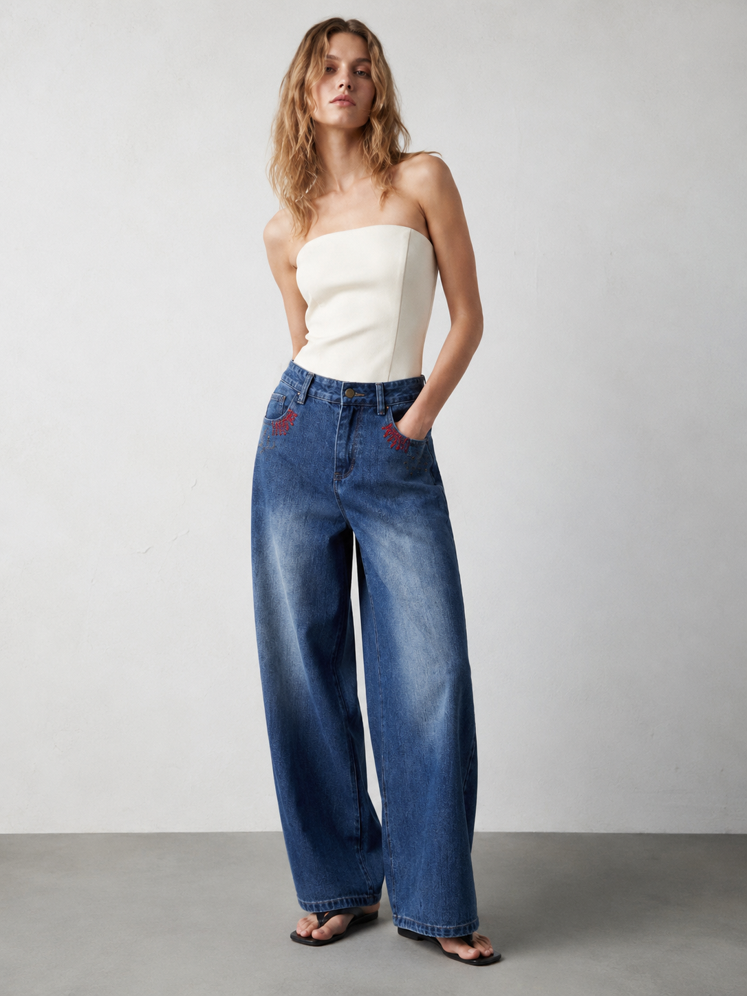 Boho Embroidered High Waist Wide Leg Jeans ZY6032