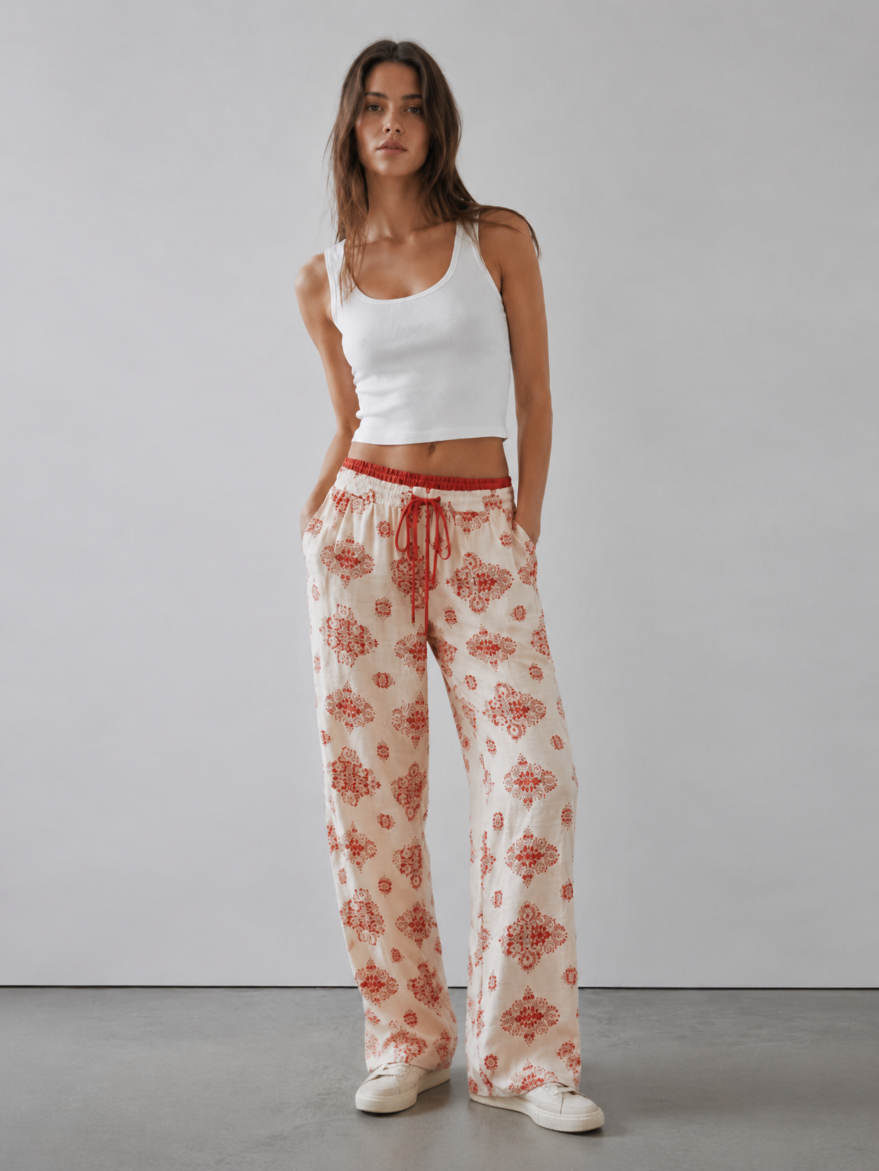 Glamorous Boho Party Pants - Vintage Print High Waist Wide Leg Trousers  AN-121001