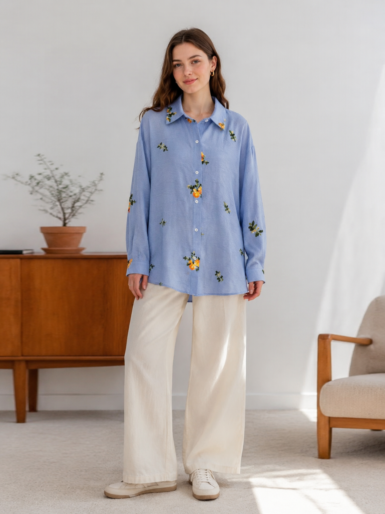 Women’s Floral Embroidered Oversized Shirt AN-620062