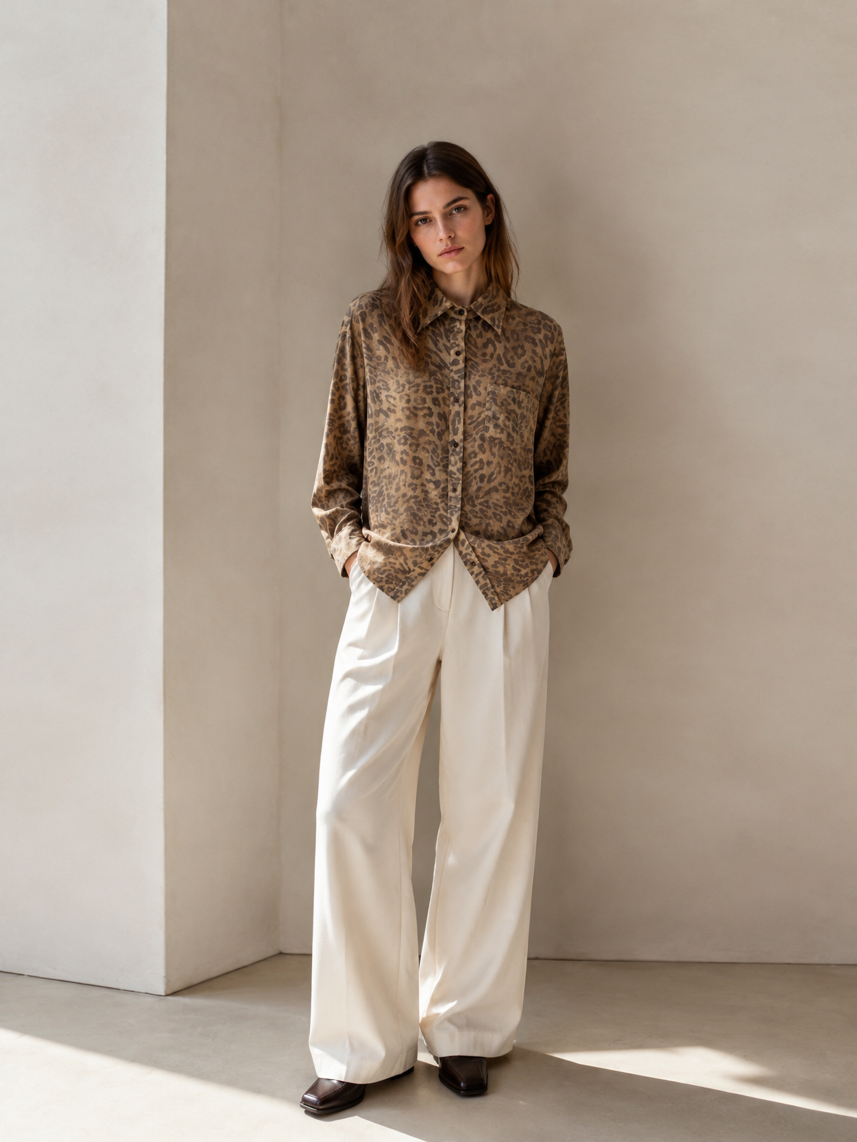 Women’s Leopard Print Oversized Button Down Shirt AN-710010