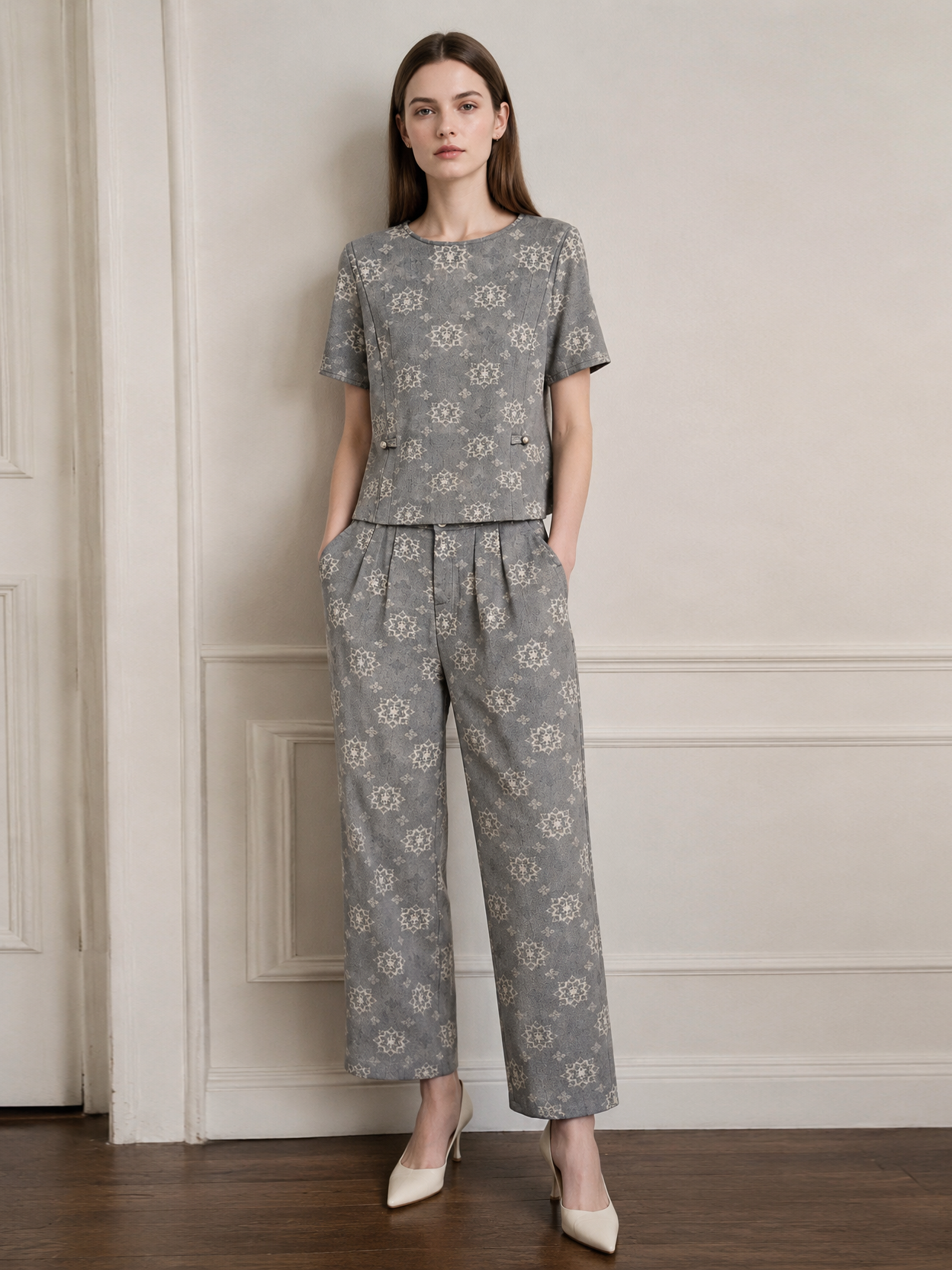 Trending Linen-Blend Jacquard Blouse for Women AN-750006
