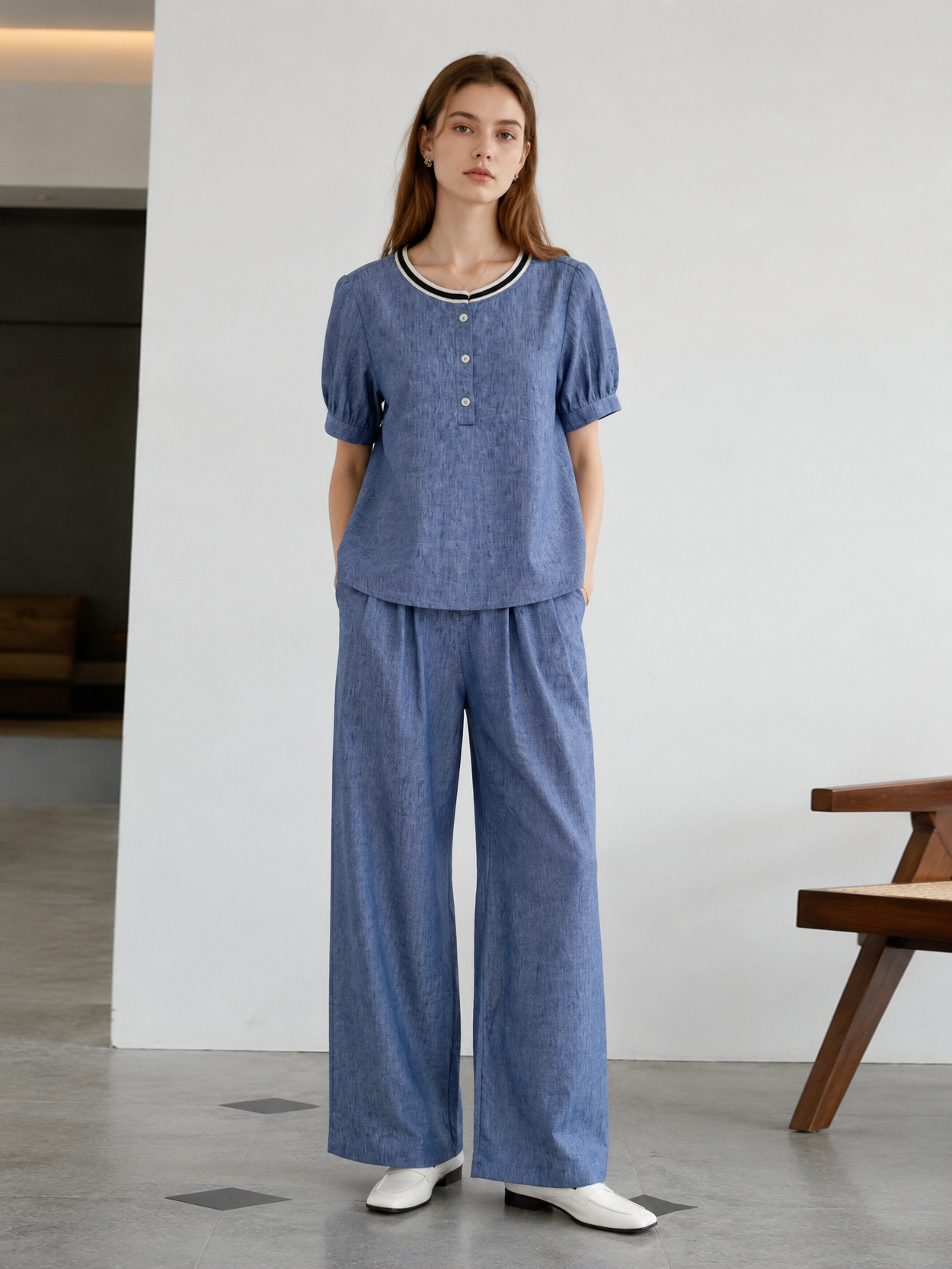 Minimalist High-Waisted Linen-Blend Wide-Leg Pants AN-750017
