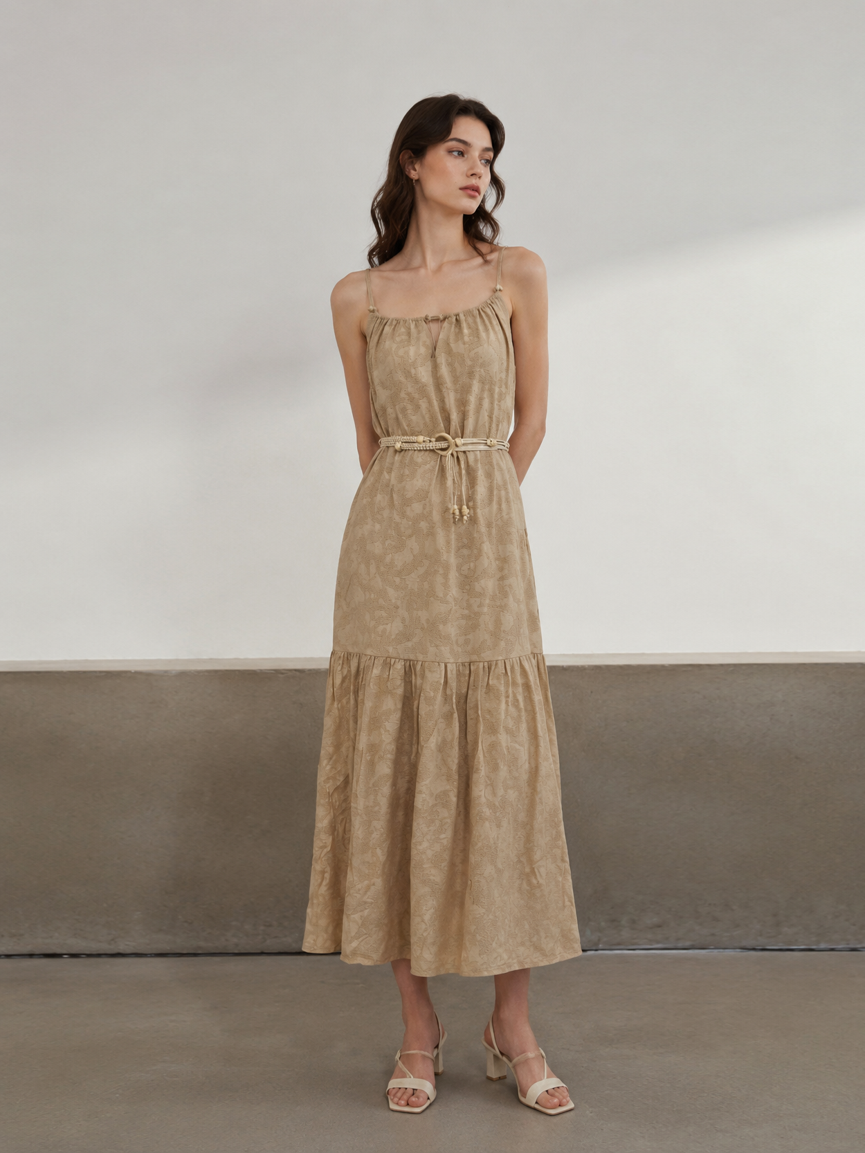 Minimalist Beaded Belted Tiered Maxi Dress - Premium Boho Chic Fashion AN-620053