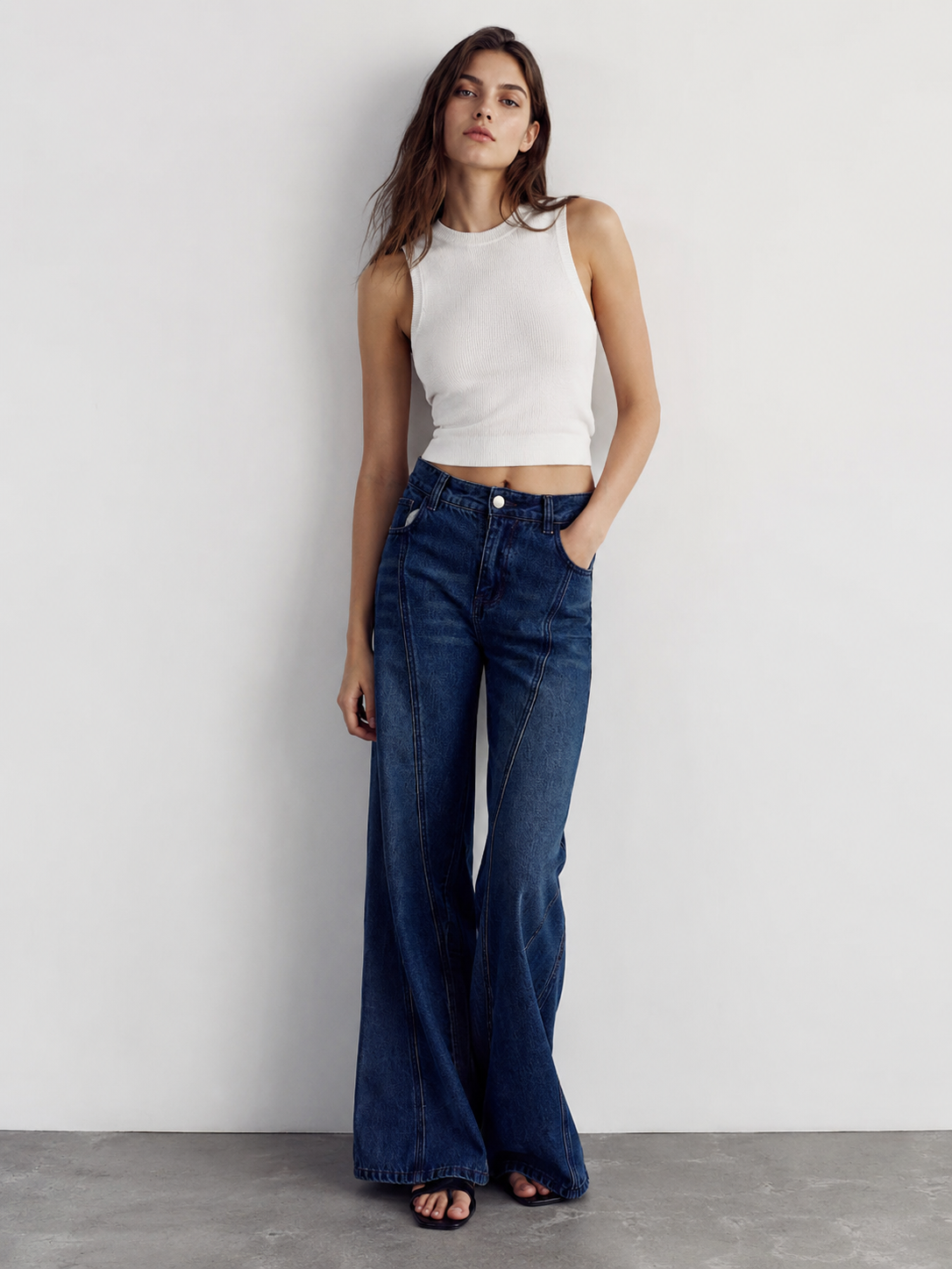 High Waist Wide Leg Seam Detail Jeans ZY6031