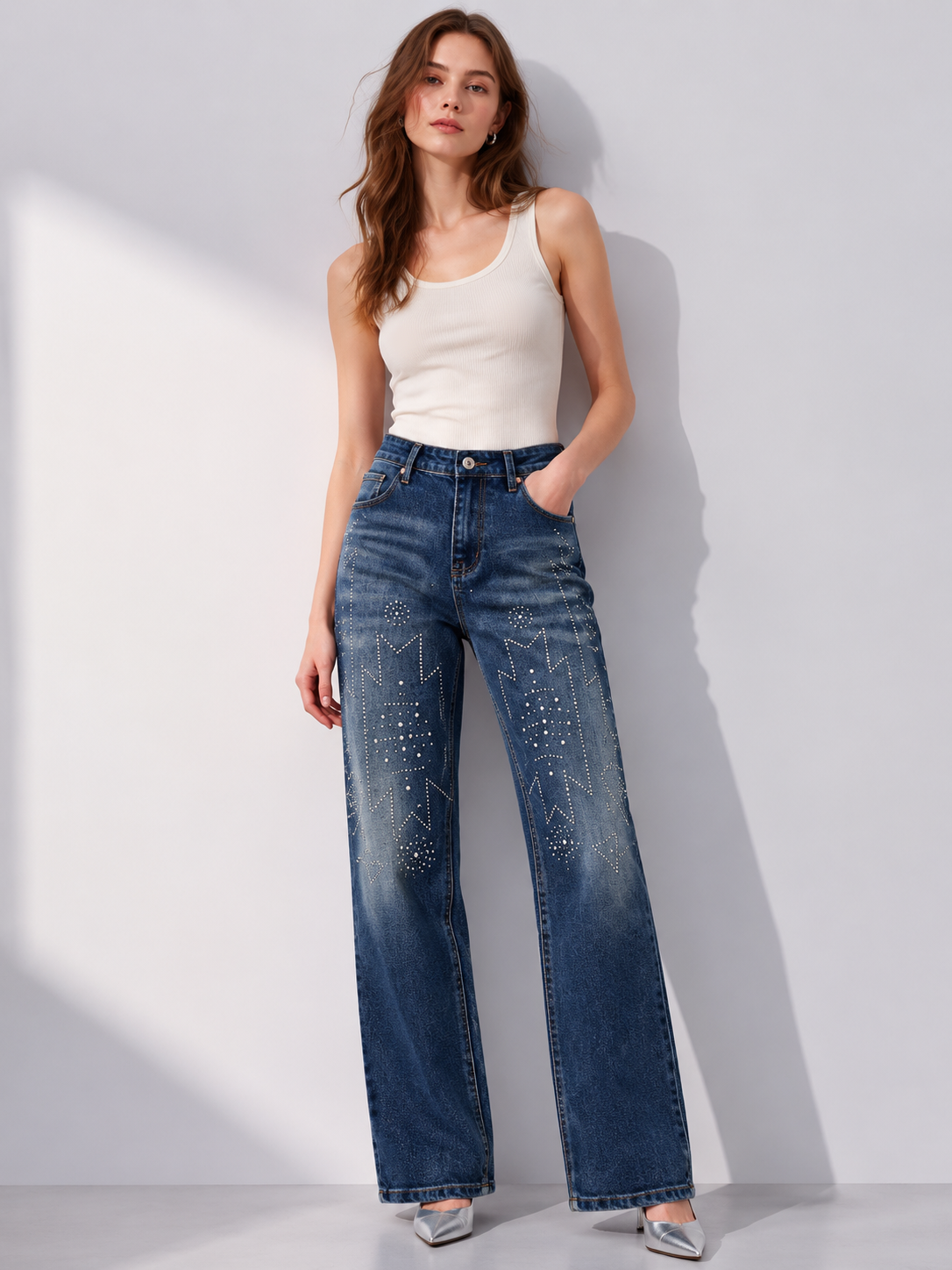 Women’s Streetwear Sparkly Denim Pants ZY6066
