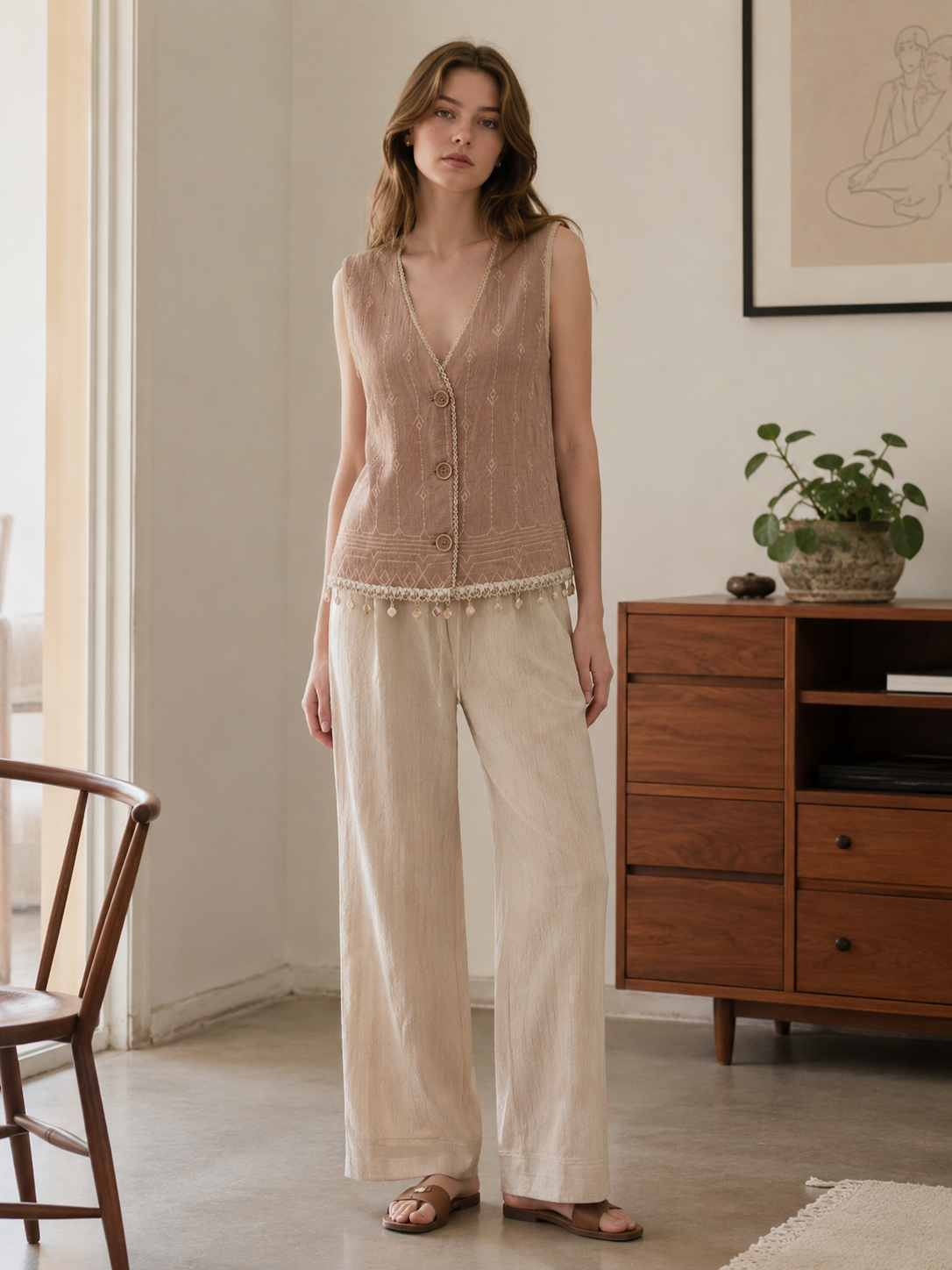 Bohemian Crochet Trim Vest – Embroidered Sleeveless Festival Top D-41224