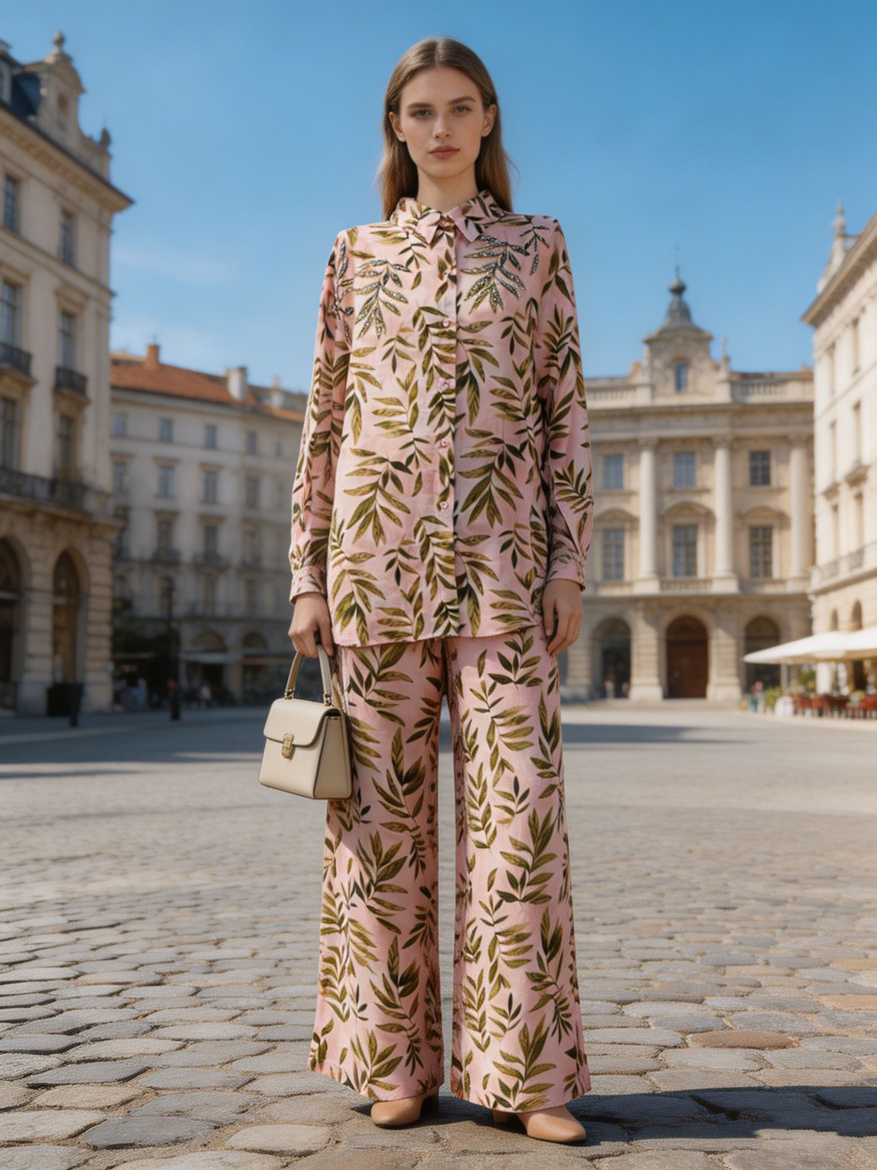 Trendy Boho Leaf Print Two Piece Co-ord Set - Elegant Resort Wear for Women AN-030921