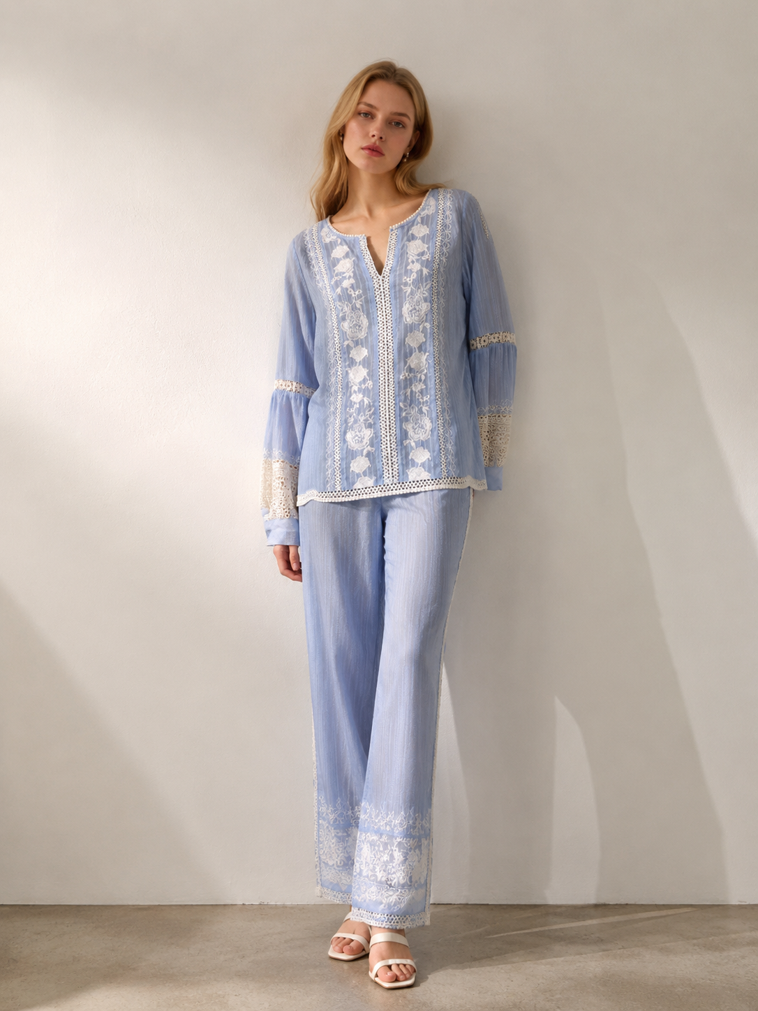 Women’s Boho Floral Embroidered Lace Patchwork Blouse W-26500
