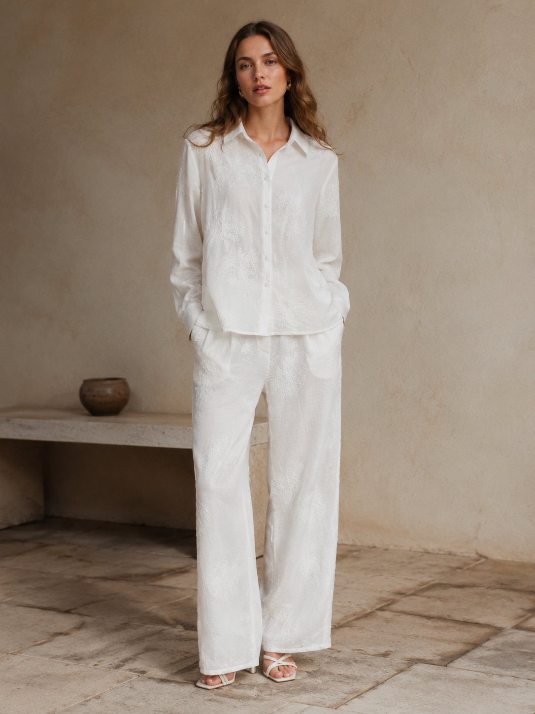 Women’s Lightweight Embroidered Button-Down Shirt – Boho Resort Style Blouse C-42332