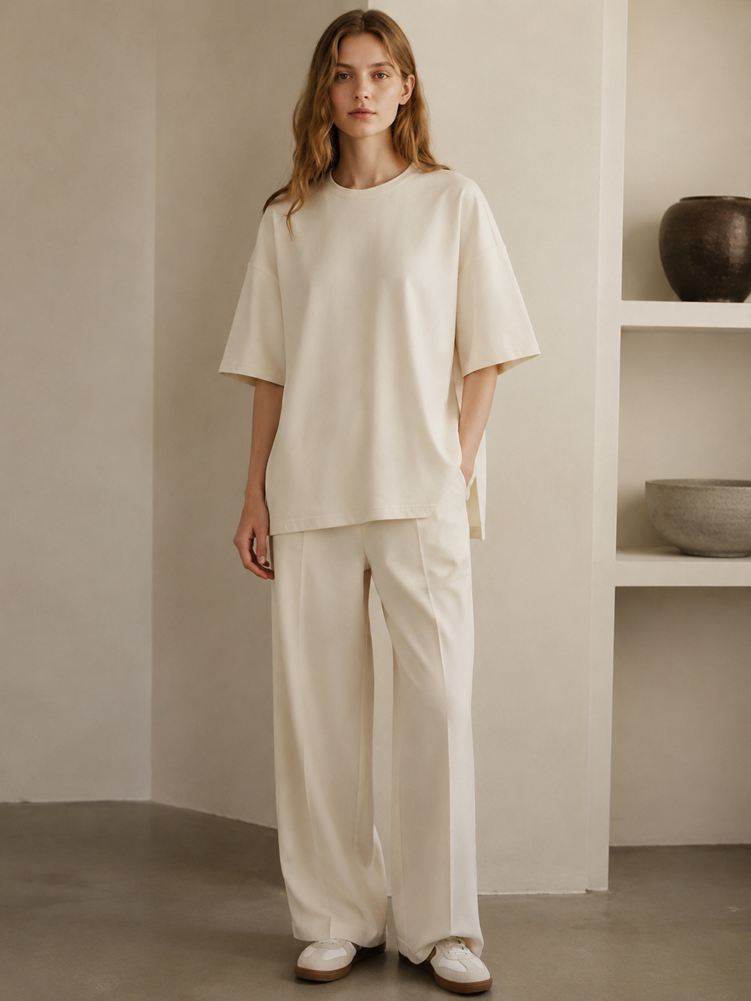 Women’s Oversized Solid Half Sleeve Casual T‑Shirt AN-750001