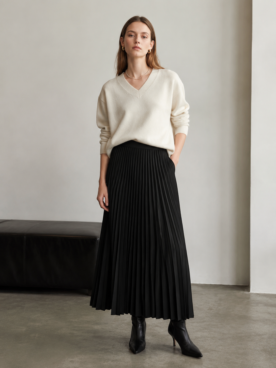 Women’s High Waist Pleated Midi Chiffon Skirt LA-030401