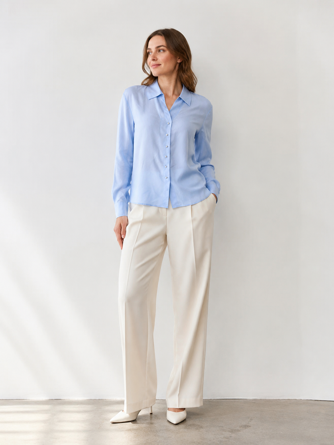 Women’s Minimalist Satin Long Sleeve Blouse A-43340
