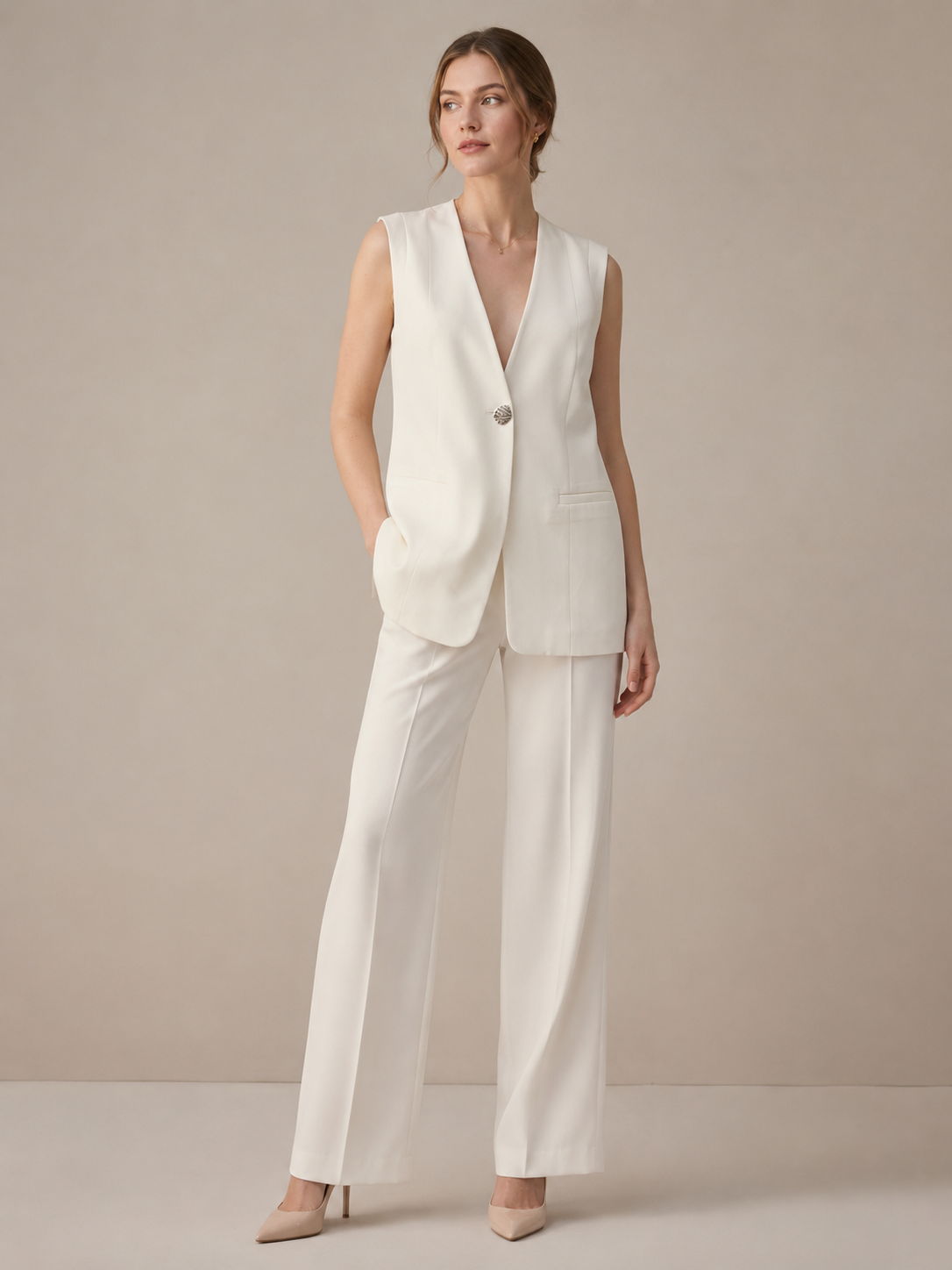 Women’s Minimalist Longline Sleeveless Blazer Vest C-41358