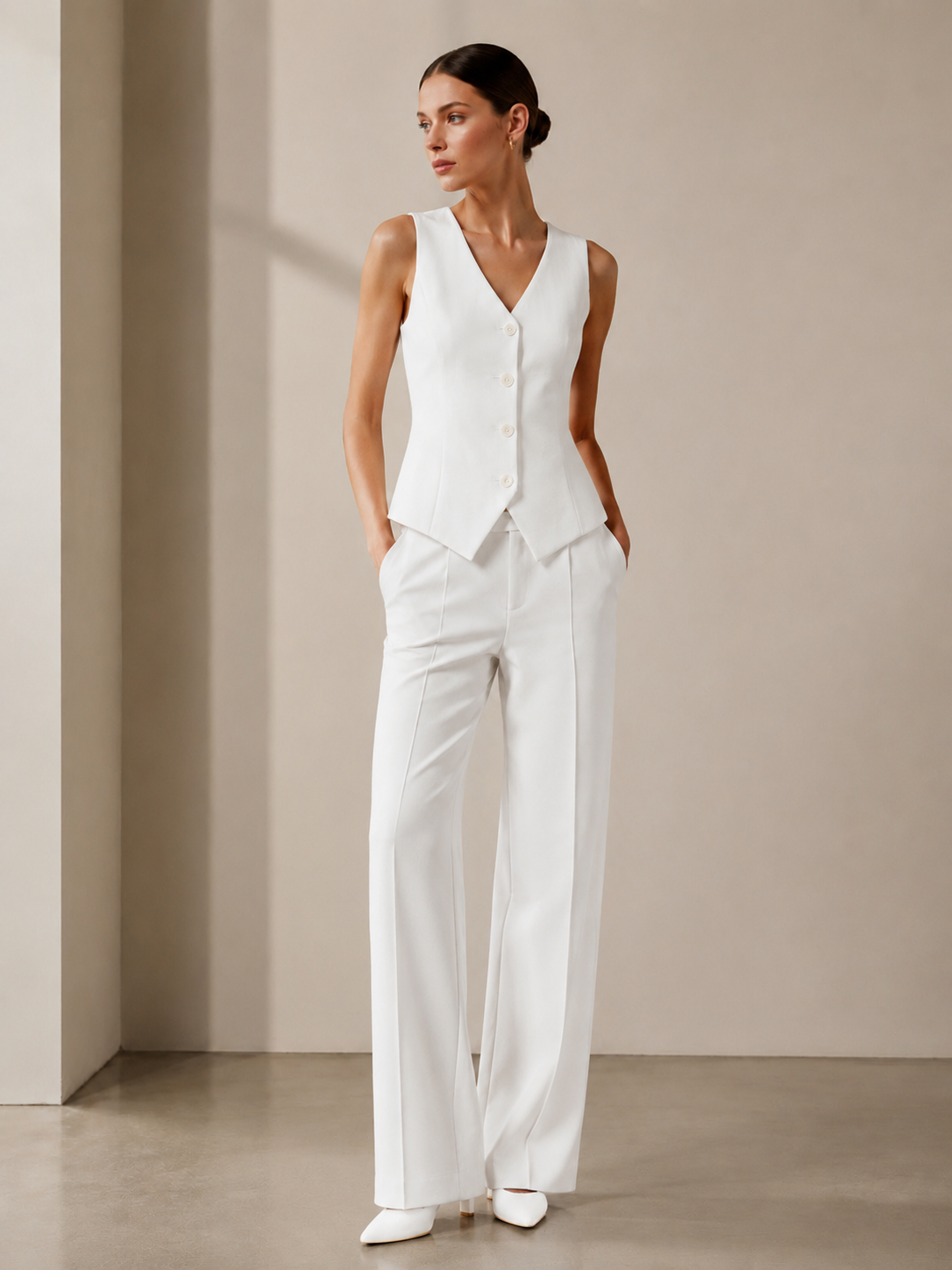 Women’s Minimalist V-Neck Tailored Vest Top C-42778