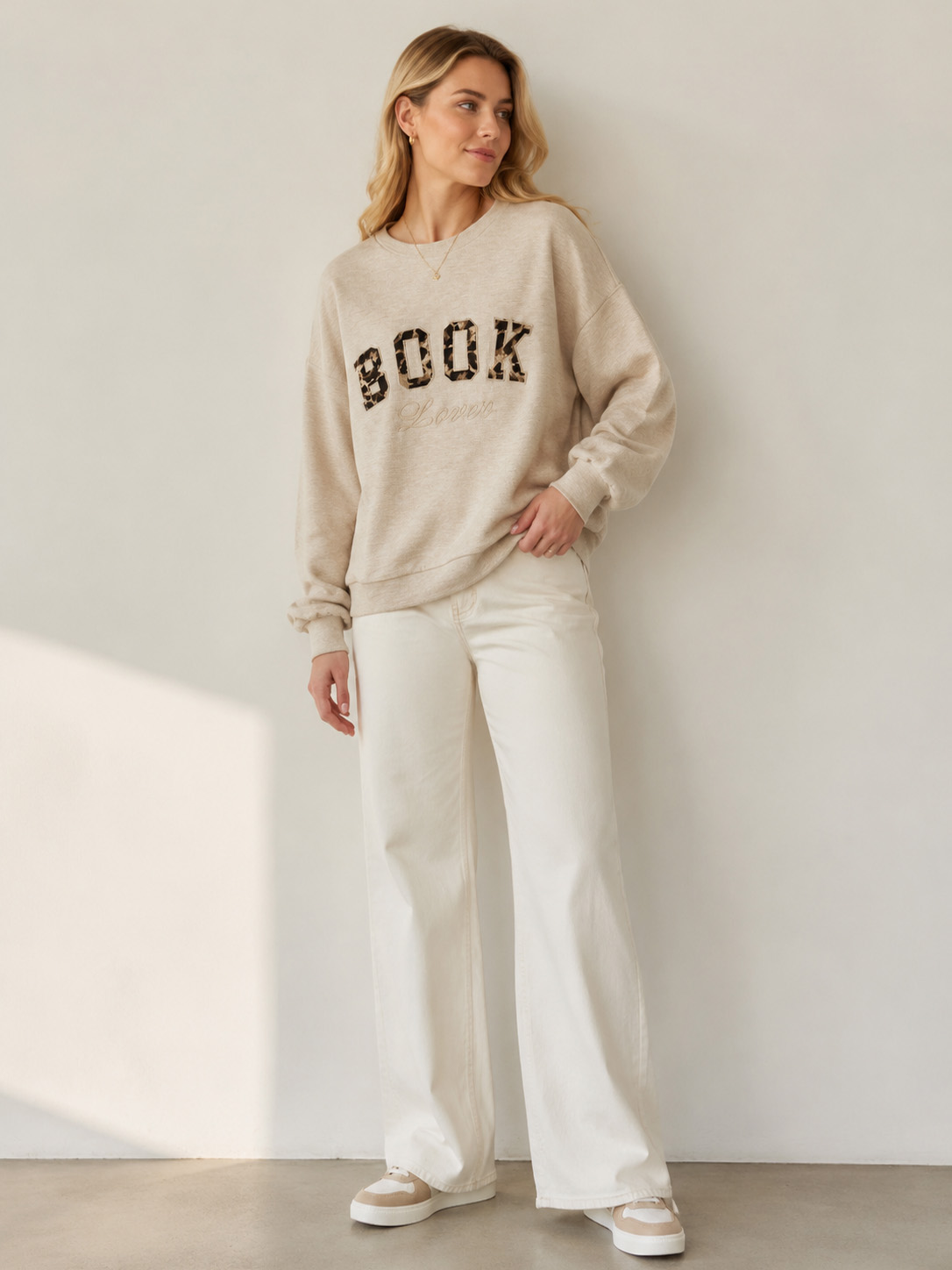 Women’s Waffle Leopard Graphic Oversized Sweatshirt M-43187