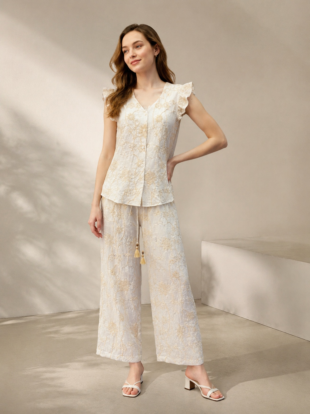 Women’s Boho Embroidered Resort Co-ord Set W-42933+W-42932