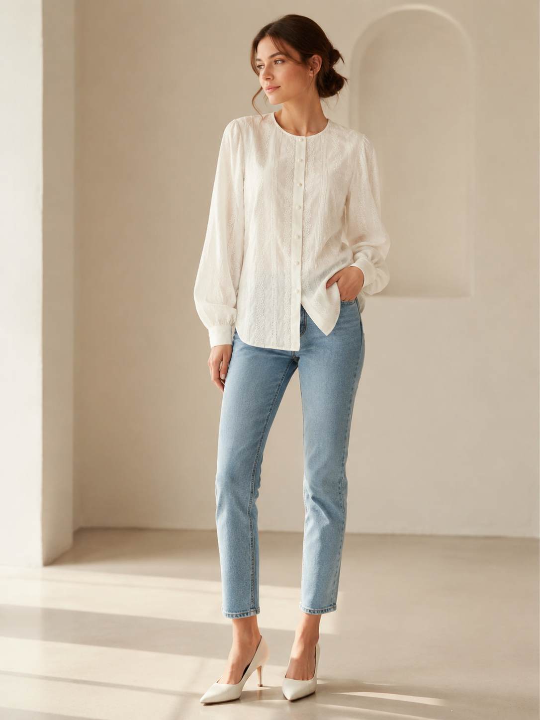 Women’s Quiet Luxury Embroidered Blouse W-42997
