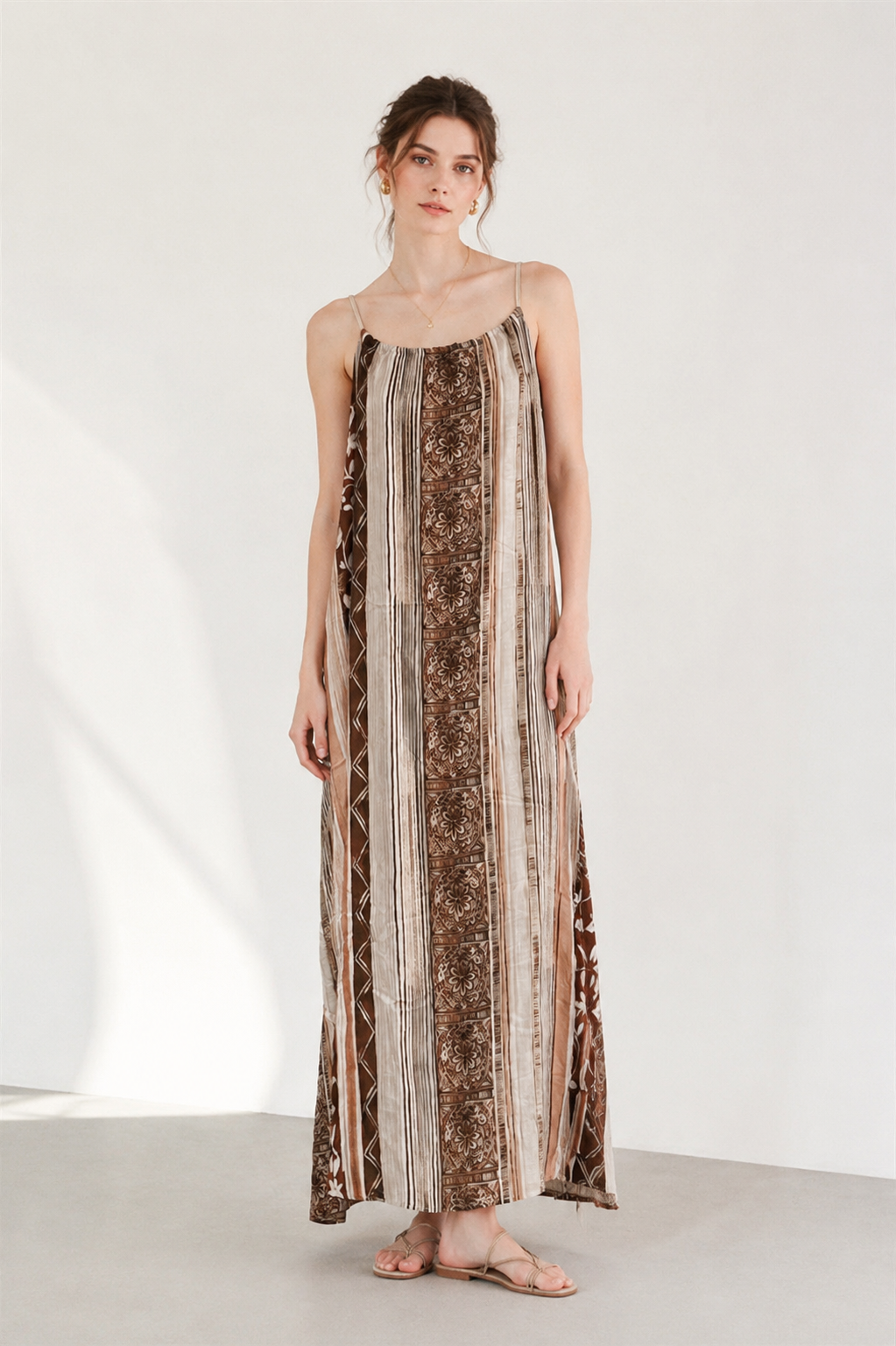 Women’s Striped Sleeveless Maxi Dress with Relaxed Fit 28069
