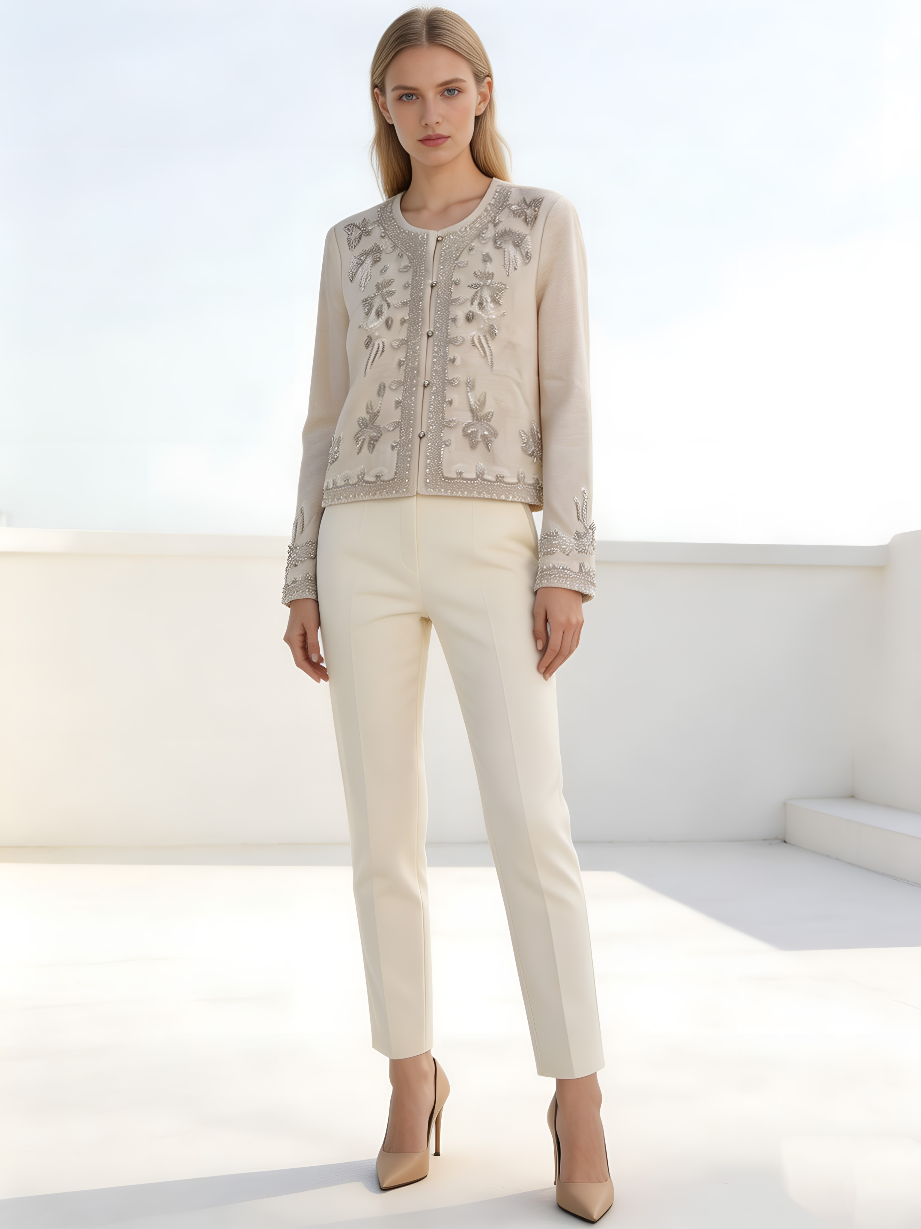 Women’s Beaded Floral Embellished Long Sleeve cropped Jacket LA-030408