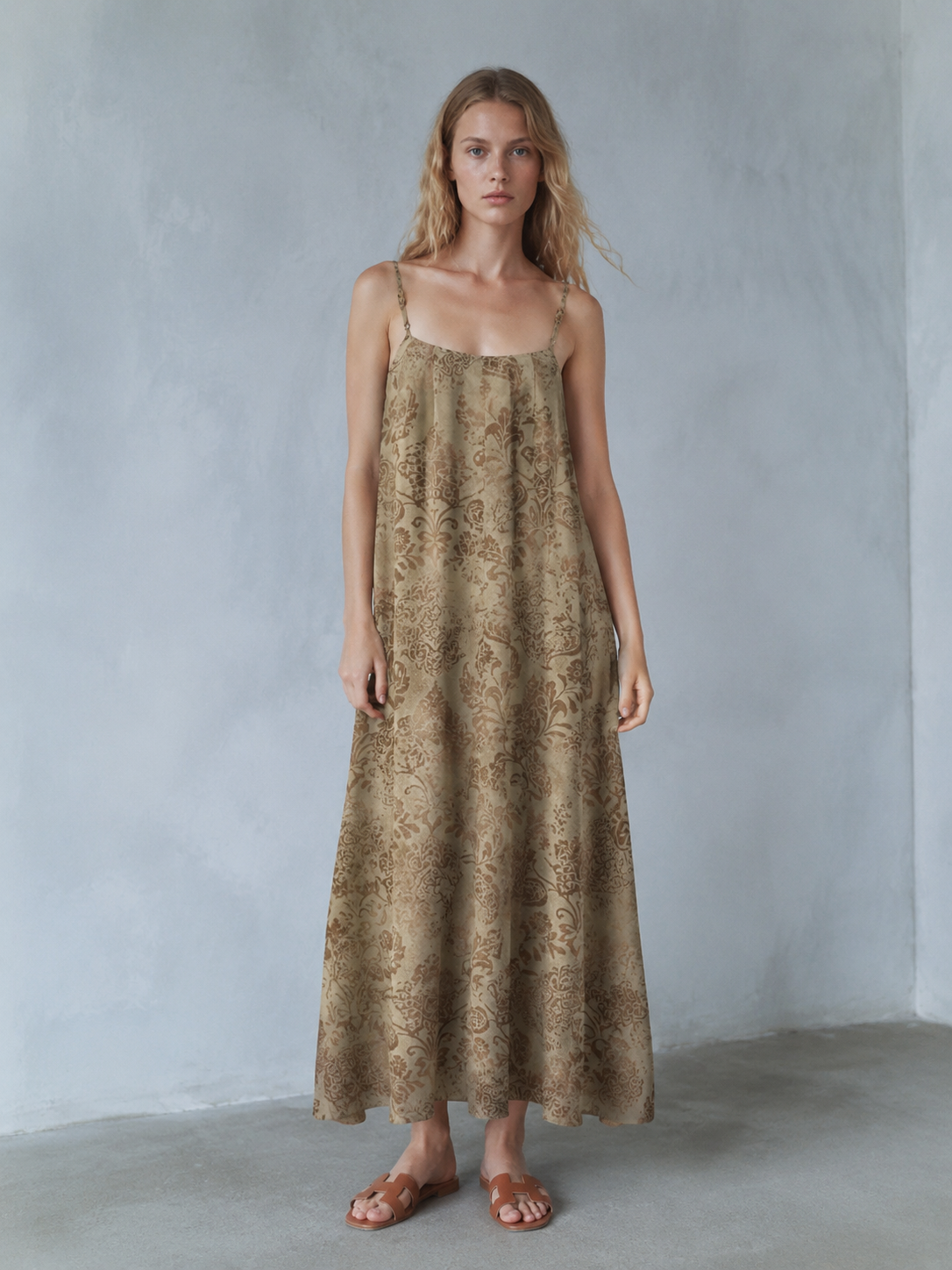 Women's Brown Paisley Print Cami Maxi Dress C-43039
