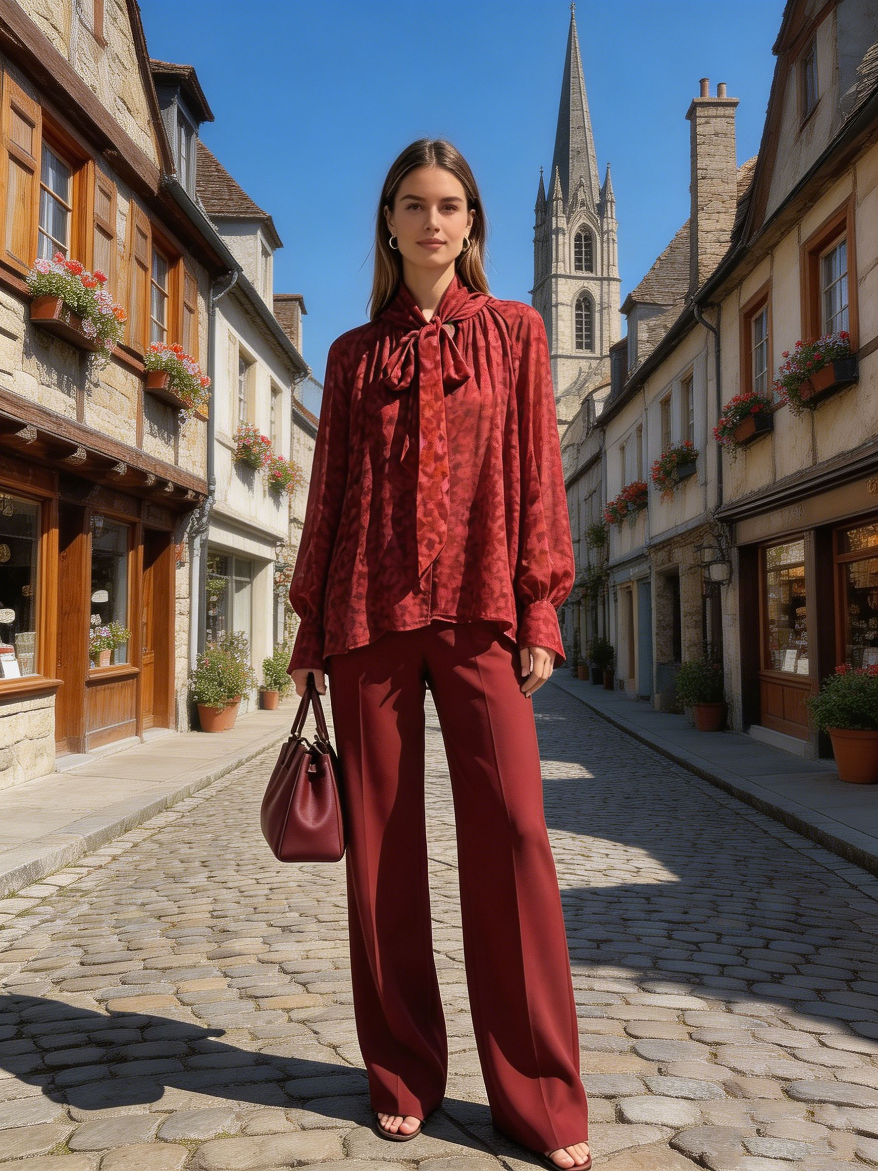 Women’s Printed Tie Neck Sheer Chiffon Long Sleeve Blouse XW-251209