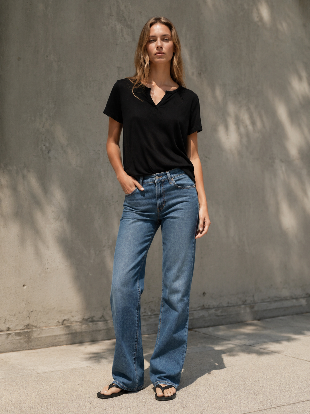 Women's V-Neck Henley T-Shirt 6611