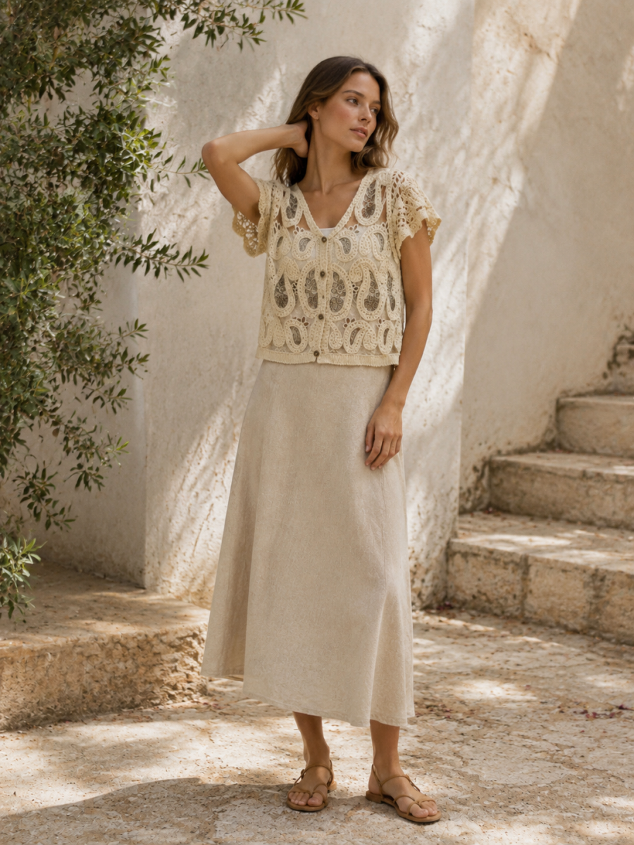 Women's Teardrop Openwork Short-Sleeve Crochet Cardigan A273