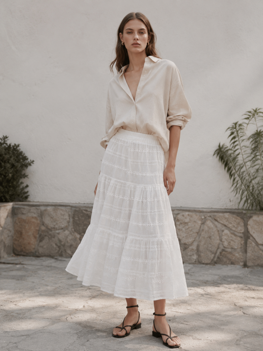 Women's Tiered Openwork Lace Maxi Skirt 508