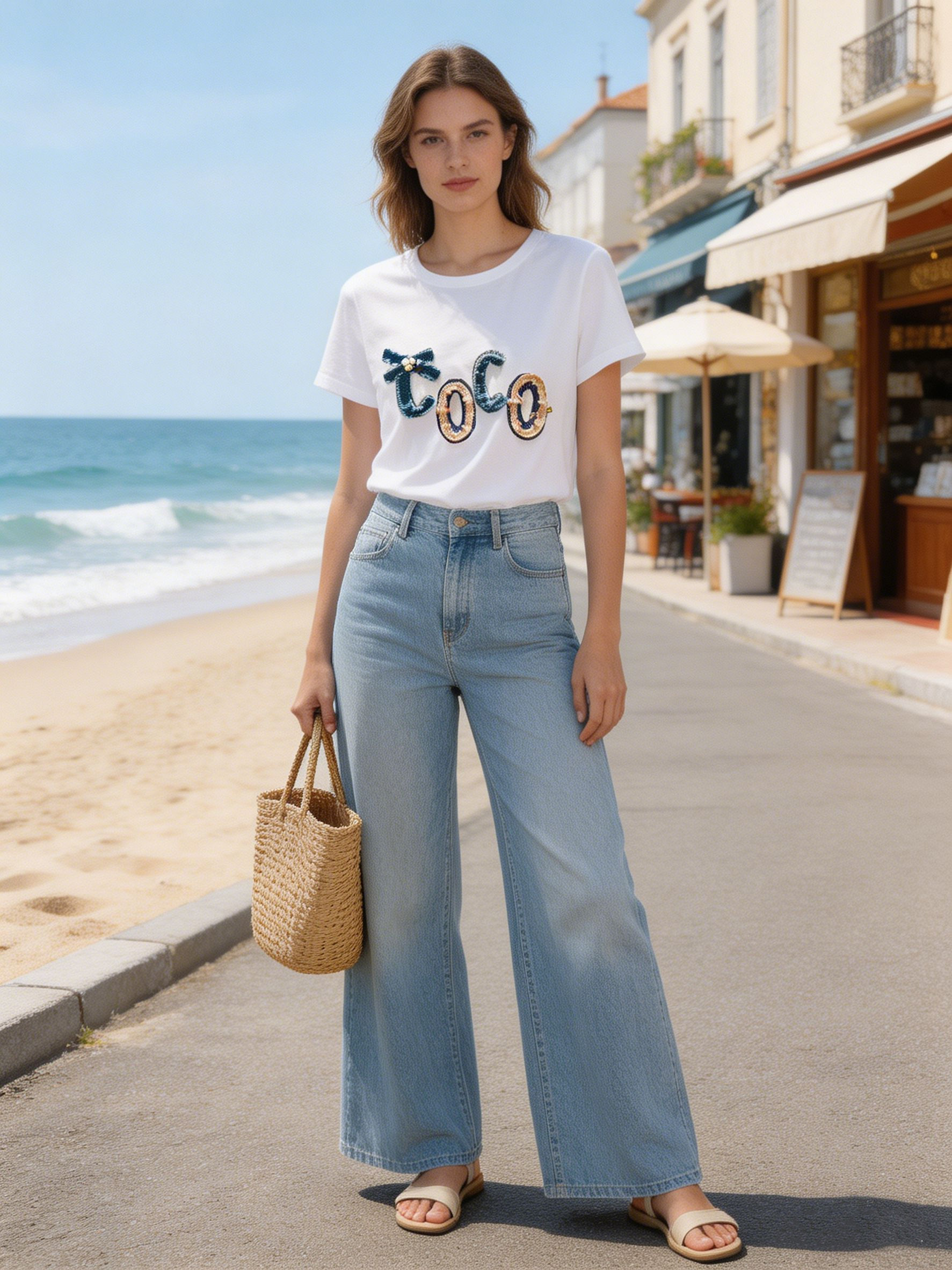Women’s Sequin Letter Applique Graphic Tee M-42129-6