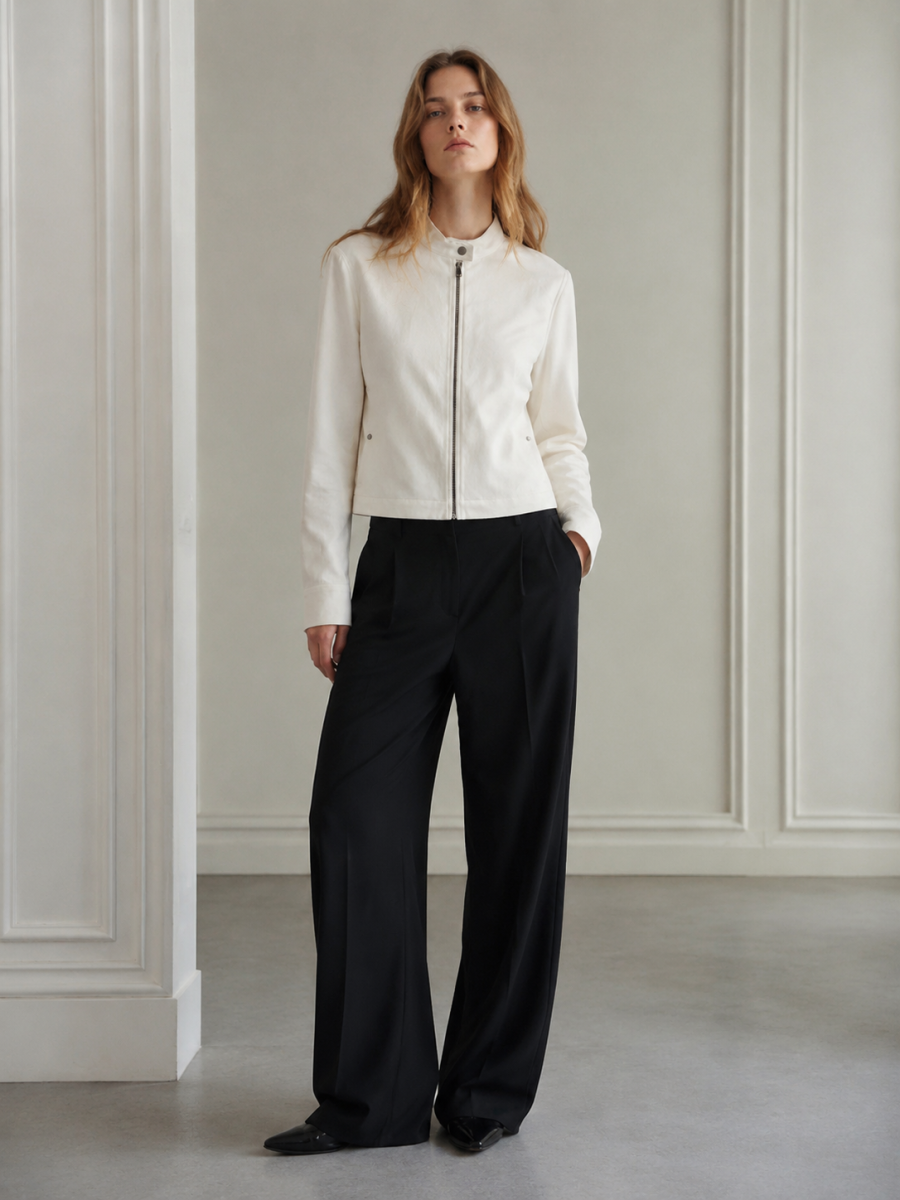 Casual Zip‑Up Cropped Outer Jacket C-41529